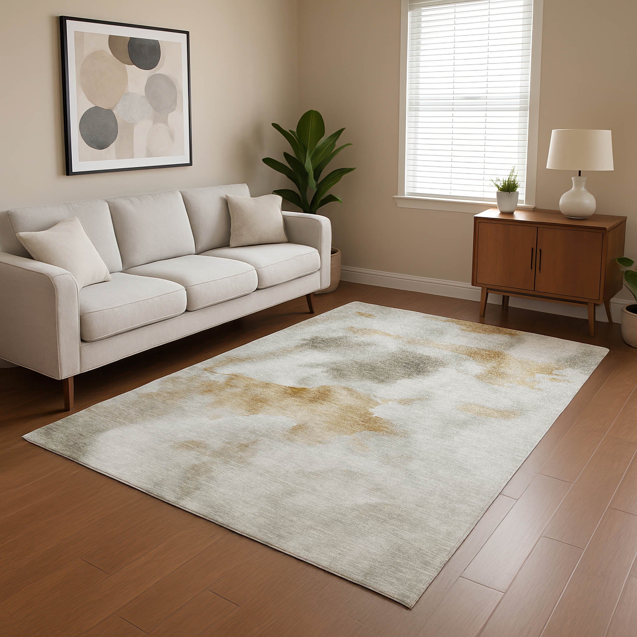 Prague Machine Washable Transitional Putty Ivory Rug 2'6" x 3'10" #shape_Rectangle