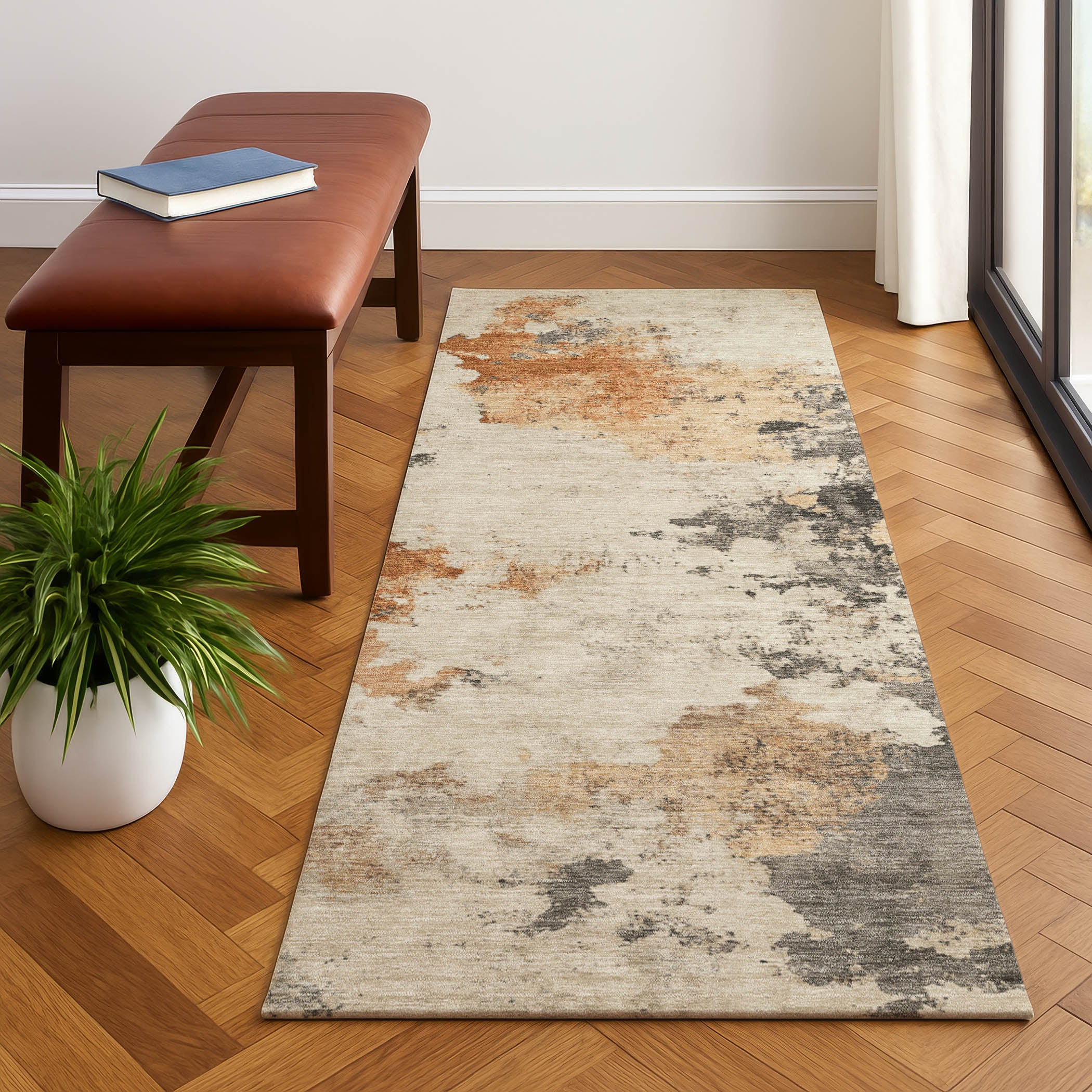 Luang Prabang Machine Washable Transitional Rust Orange Rug 2'3" x 7'6" #shape_Runner