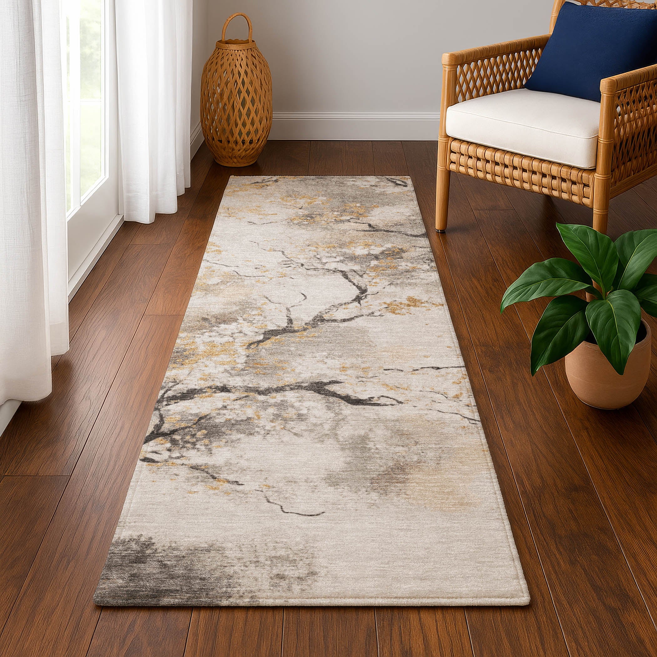 Bern Machine Washable Transitional Putty Ivory Rug 2'3" x 7'6" #shape_Runner