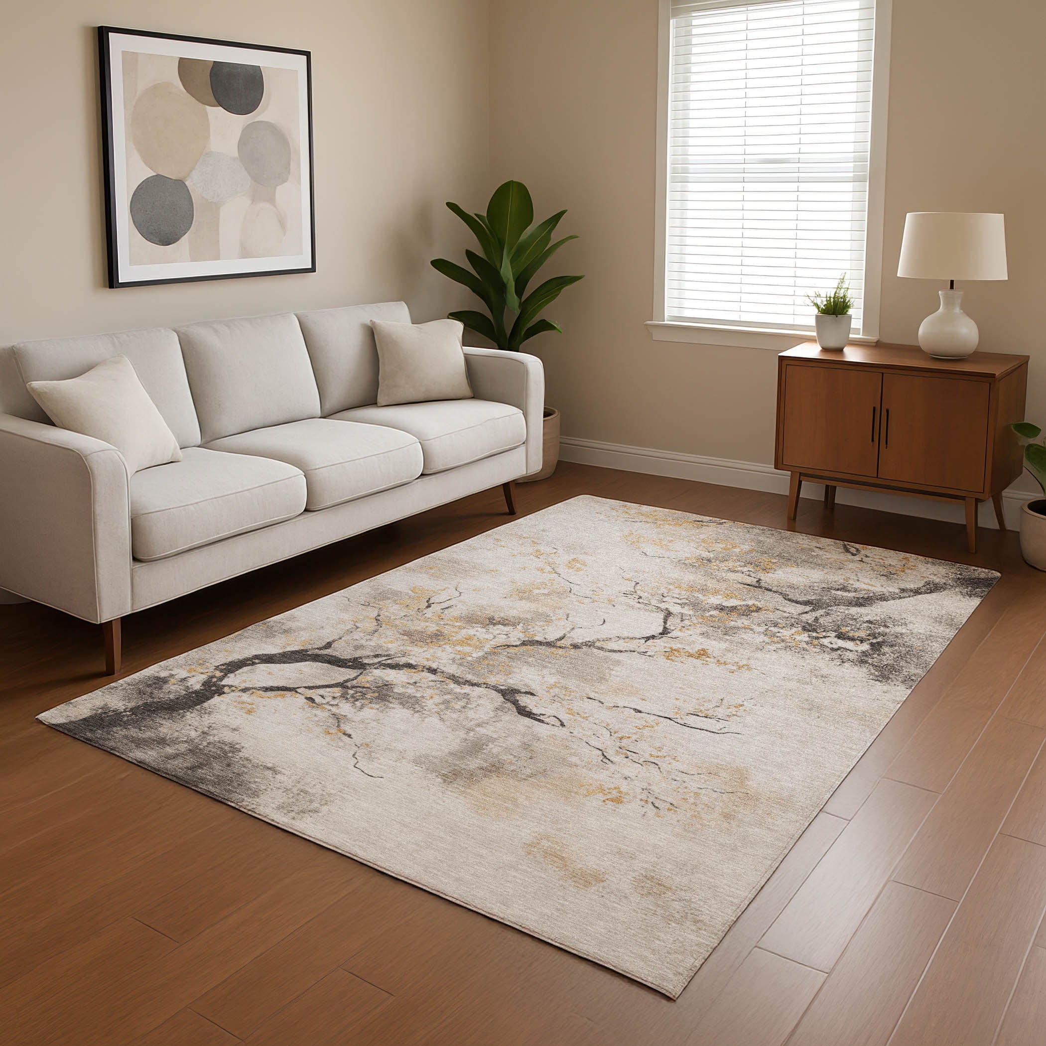 Bern Machine Washable Transitional Putty Ivory Rug 2'6" x 3'10" #shape_Rectangle