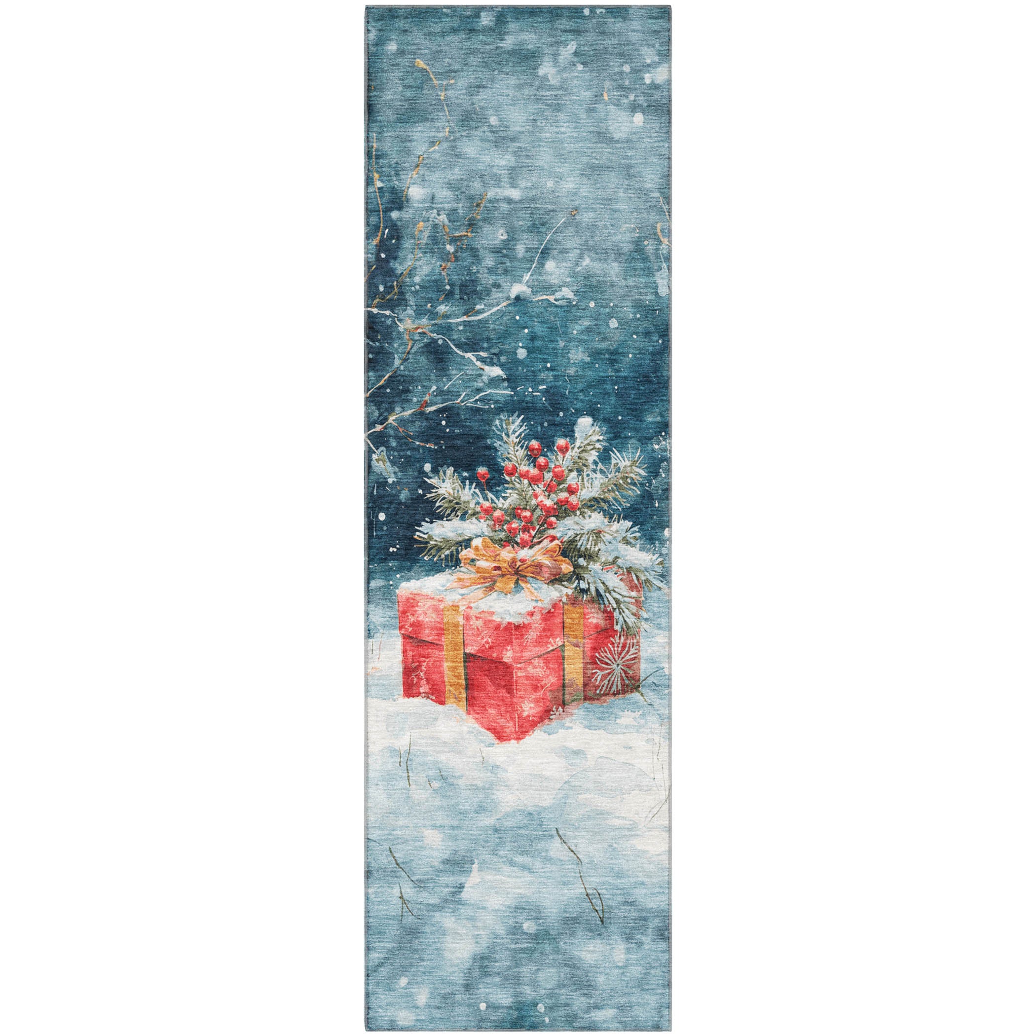 Kathmandu Machine Washable Transitional Blue Rug 2'3" x 7'6" #shape_Runner