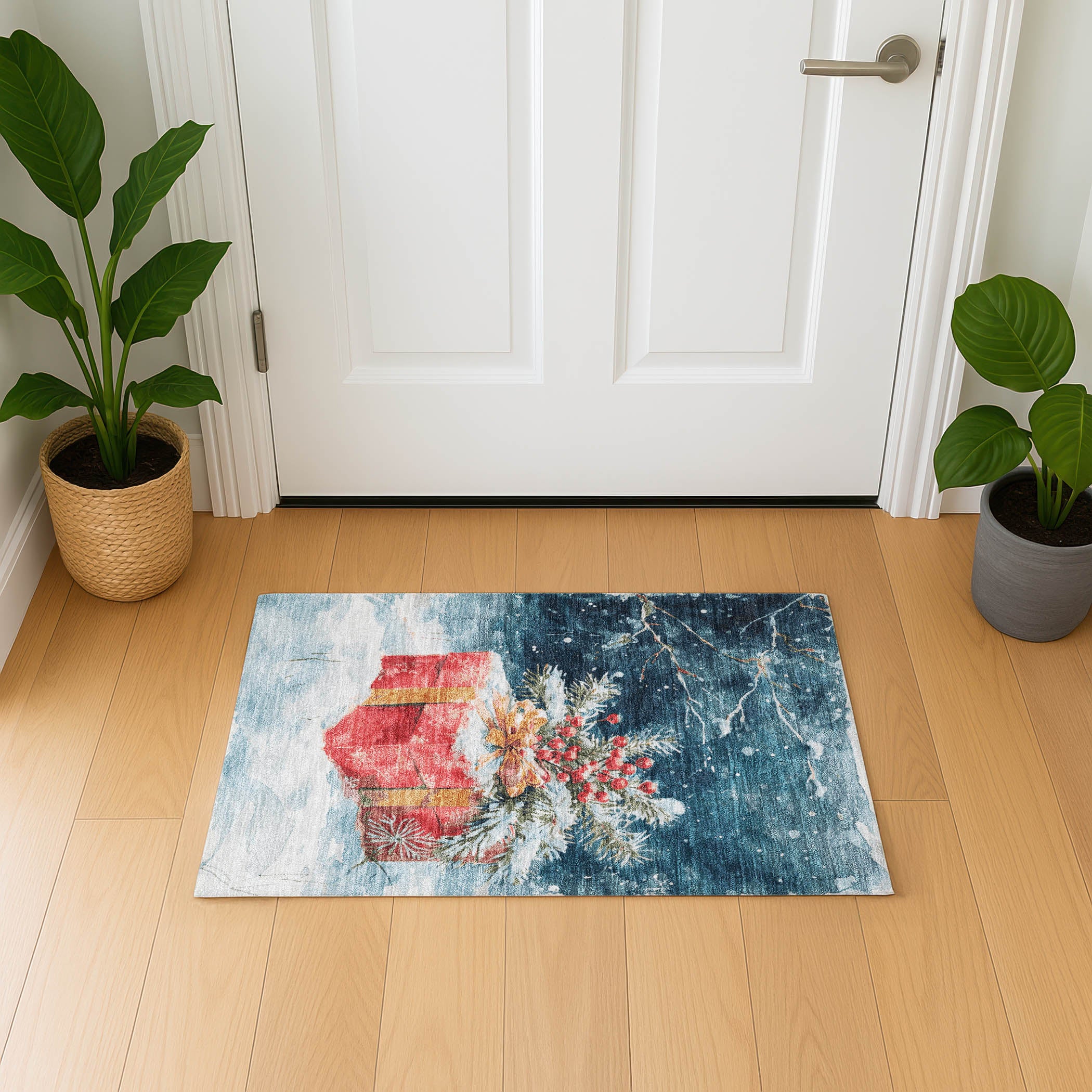 Kathmandu Machine Washable Transitional Blue Rug 1'8" x 2'6" #shape_Rectangle