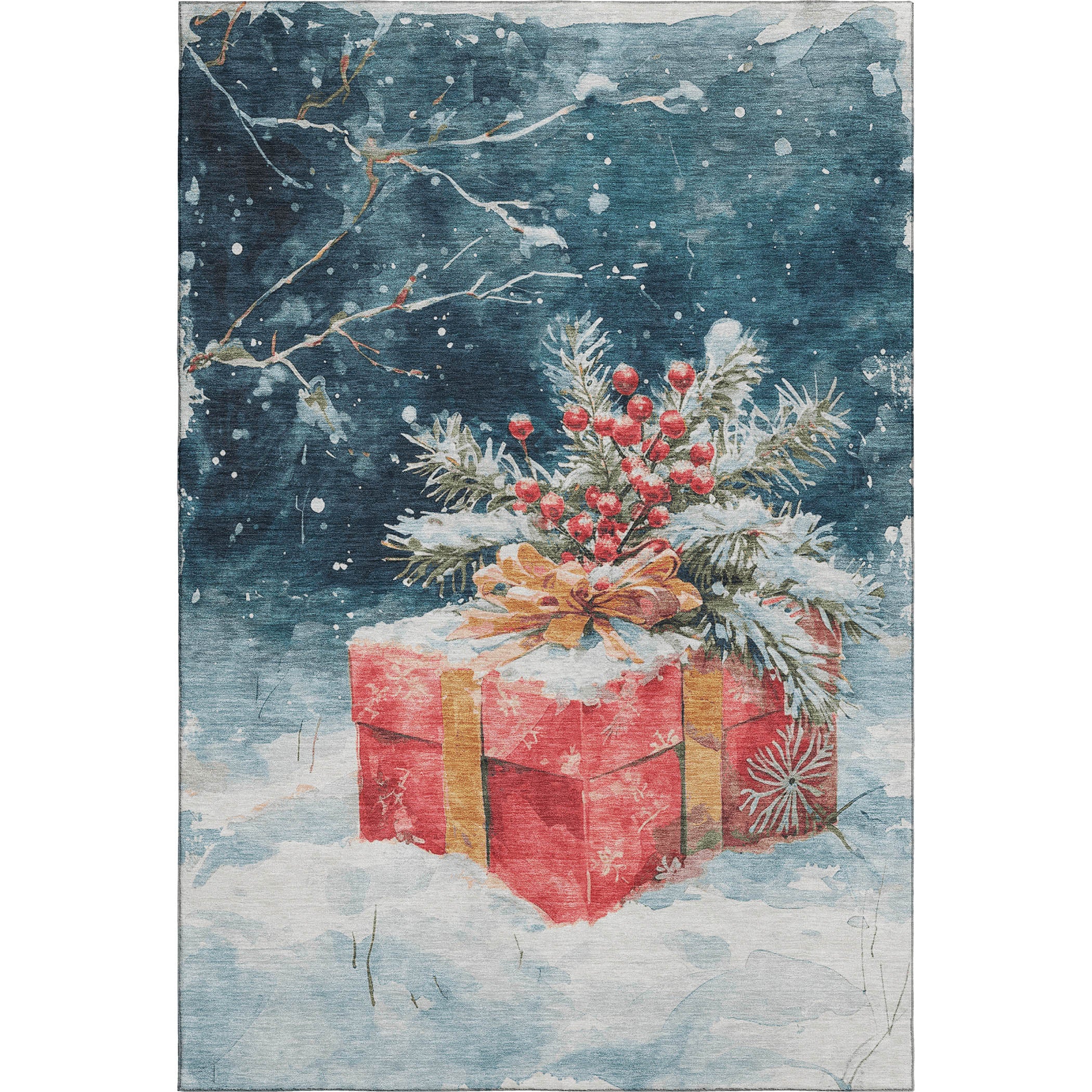 Kathmandu Machine Washable Transitional Blue Rug 2'6" x 3'10" #shape_Rectangle