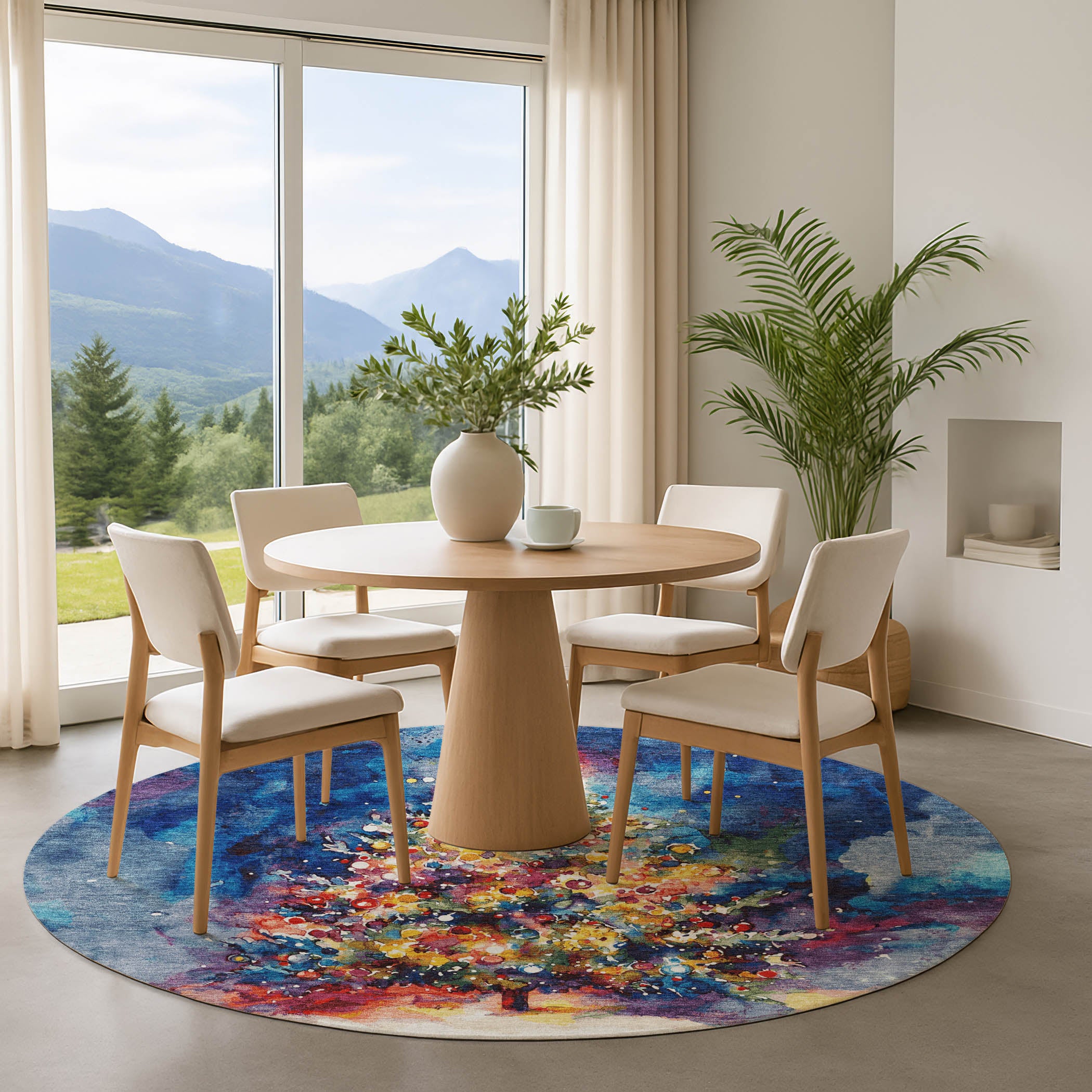 Lisbon Machine Washable Transitional Navy Blue Rug 8' x 8' #shape_Round