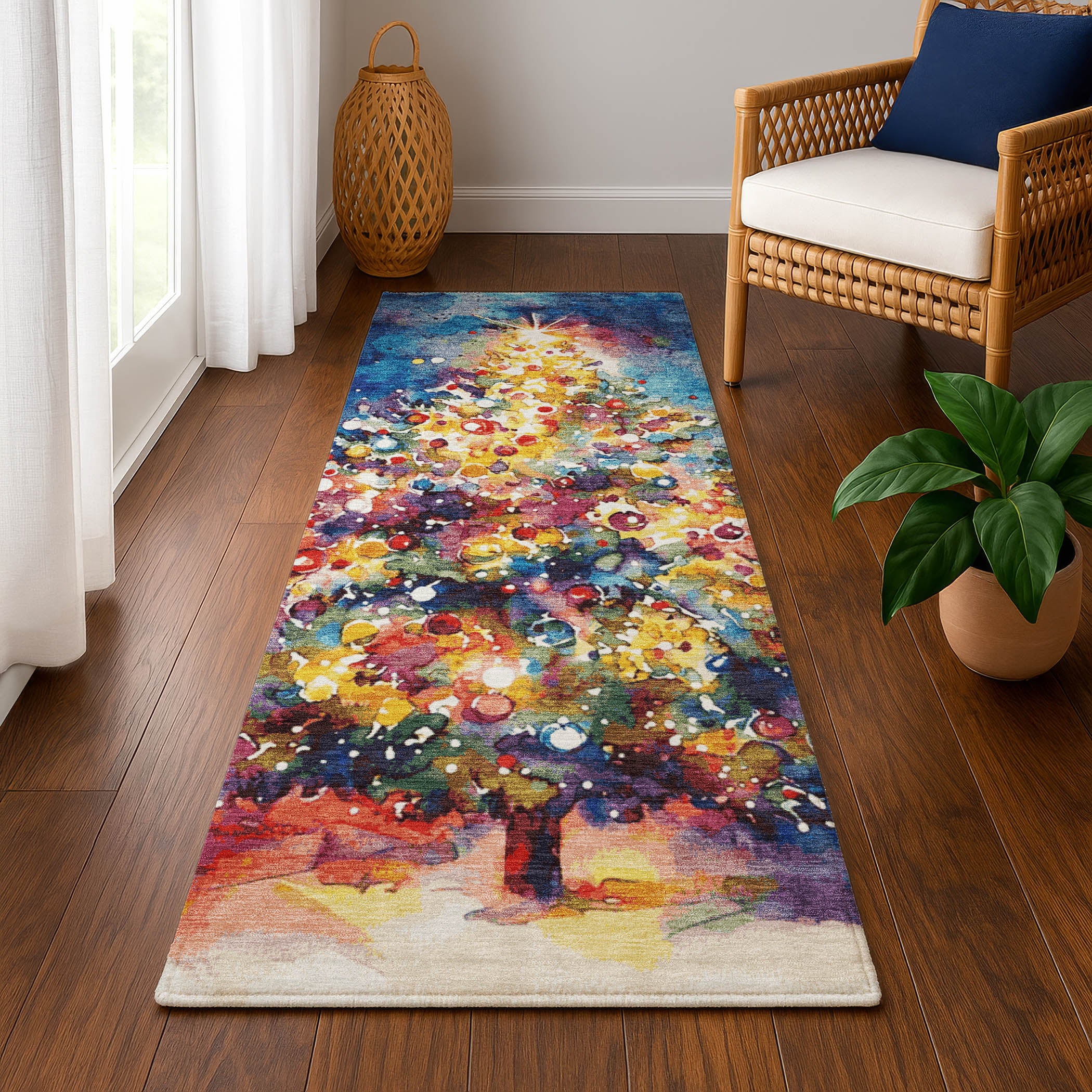 Lisbon Machine Washable Transitional Navy Blue Rug 2'3" x 7'6" #shape_Runner