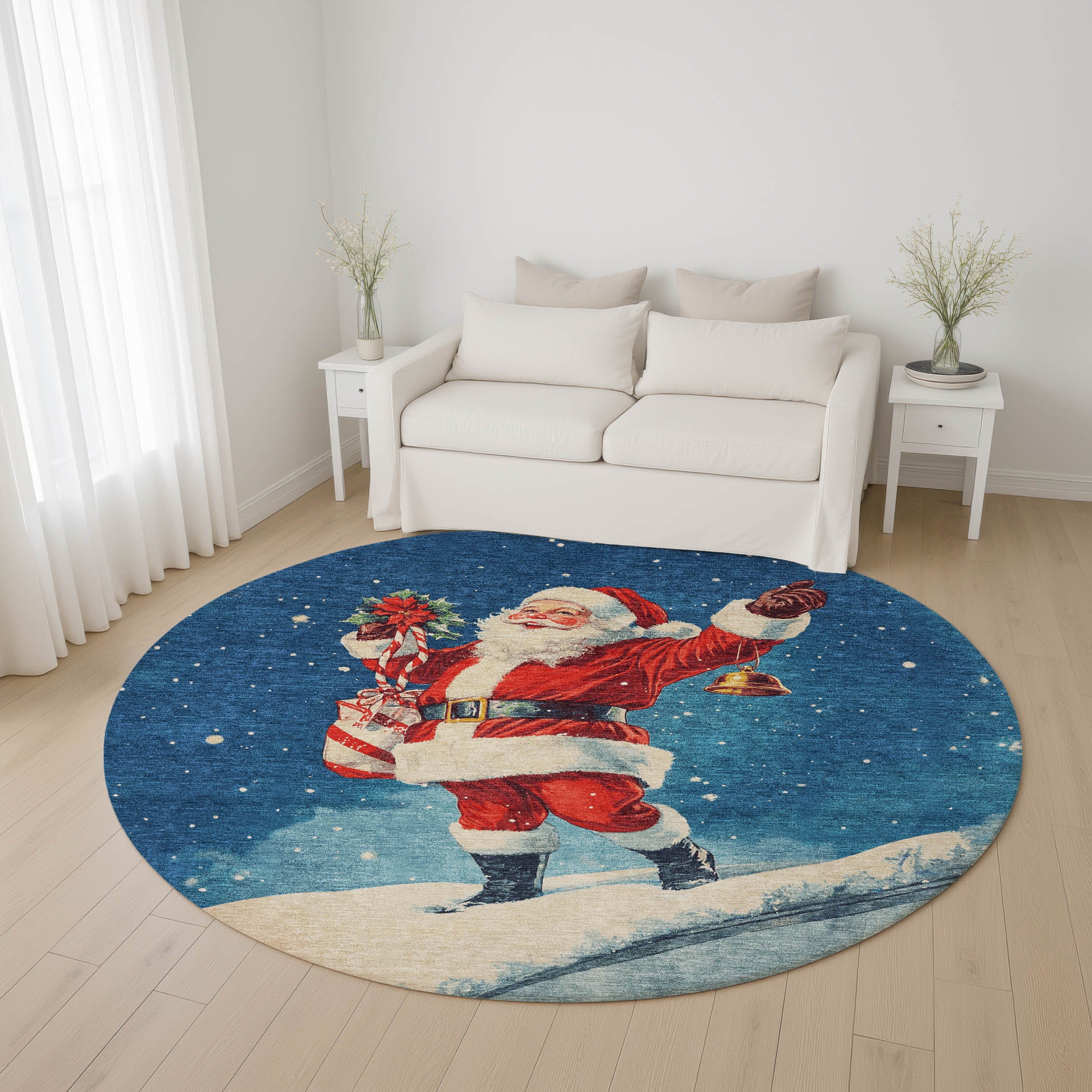 Nairobi Machine Washable Transitional Blue Rug 8' x 8' #shape_Round