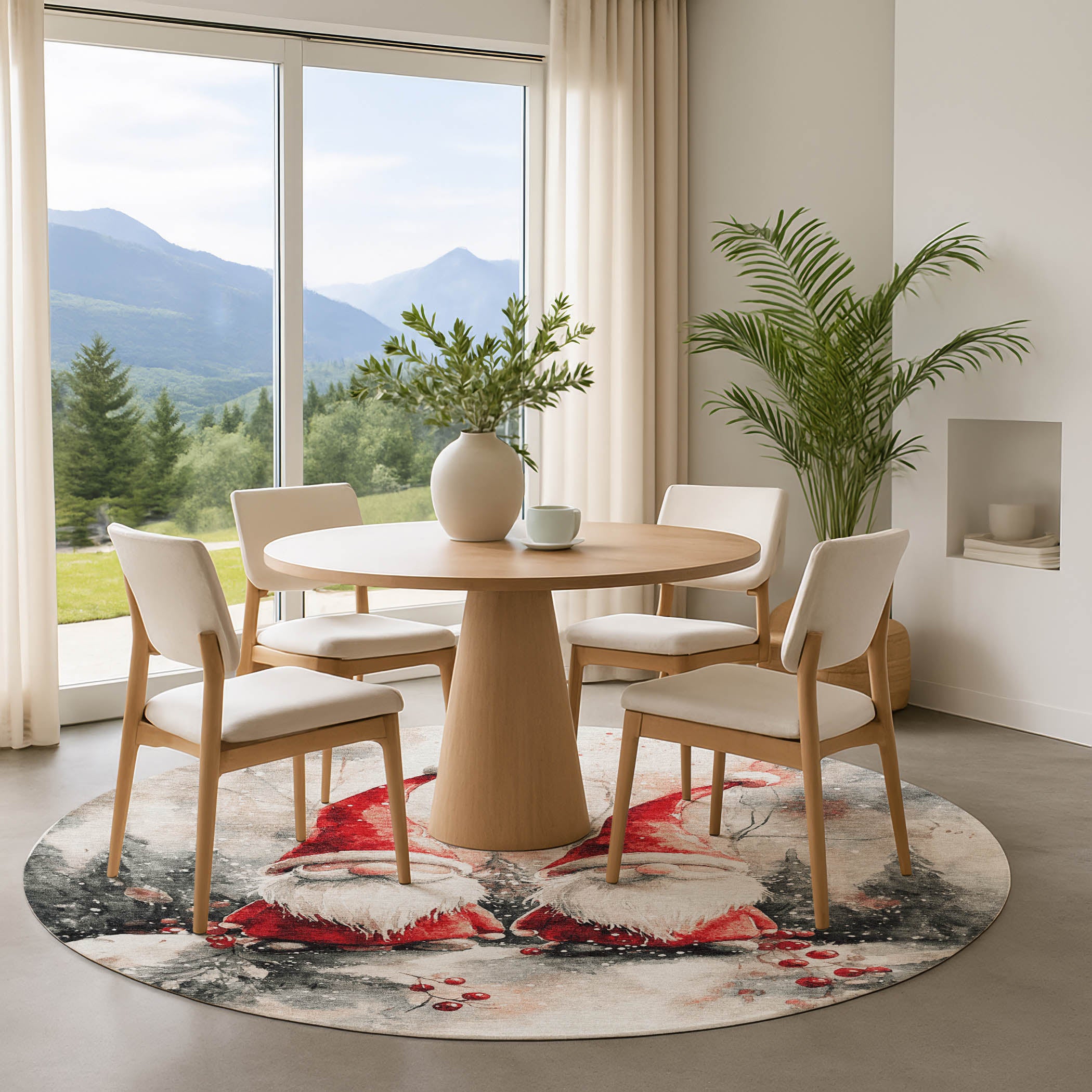 Porto Machine Washable Transitional Ivory Rug 8' x 8' #shape_Round