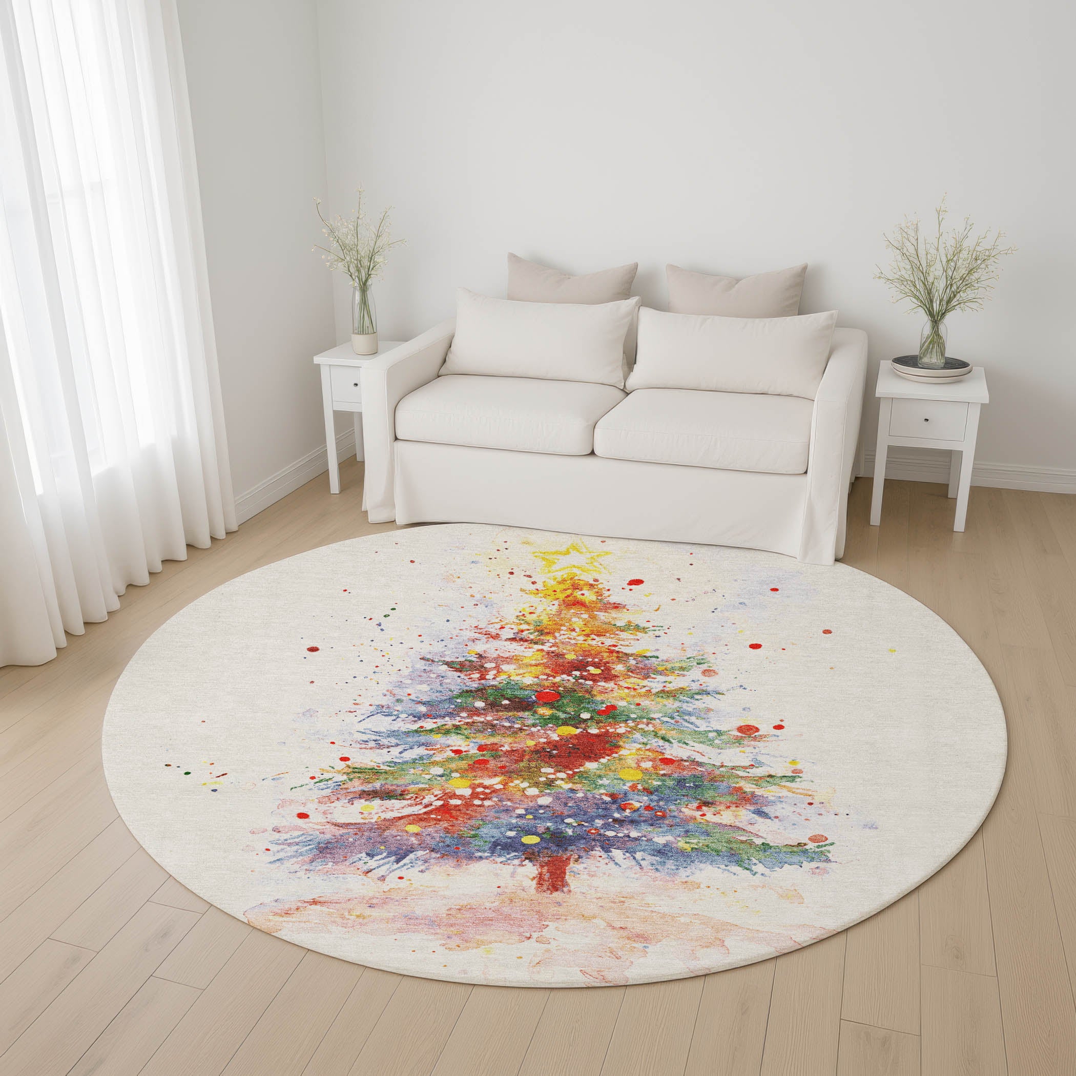 Bogota Machine Washable Transitional Ivory Rug 8' x 8' #shape_Round