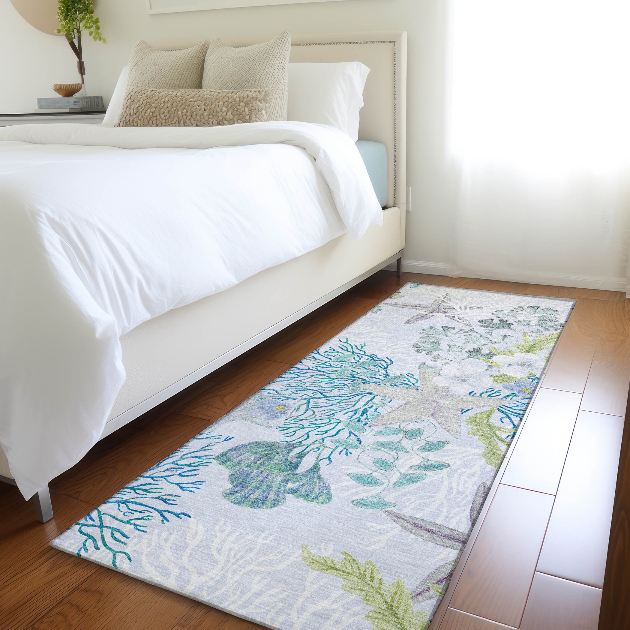Budapest Machine Washable Coastal Aqua Gray Rug 2'3" x 7'6" #shape_Runner