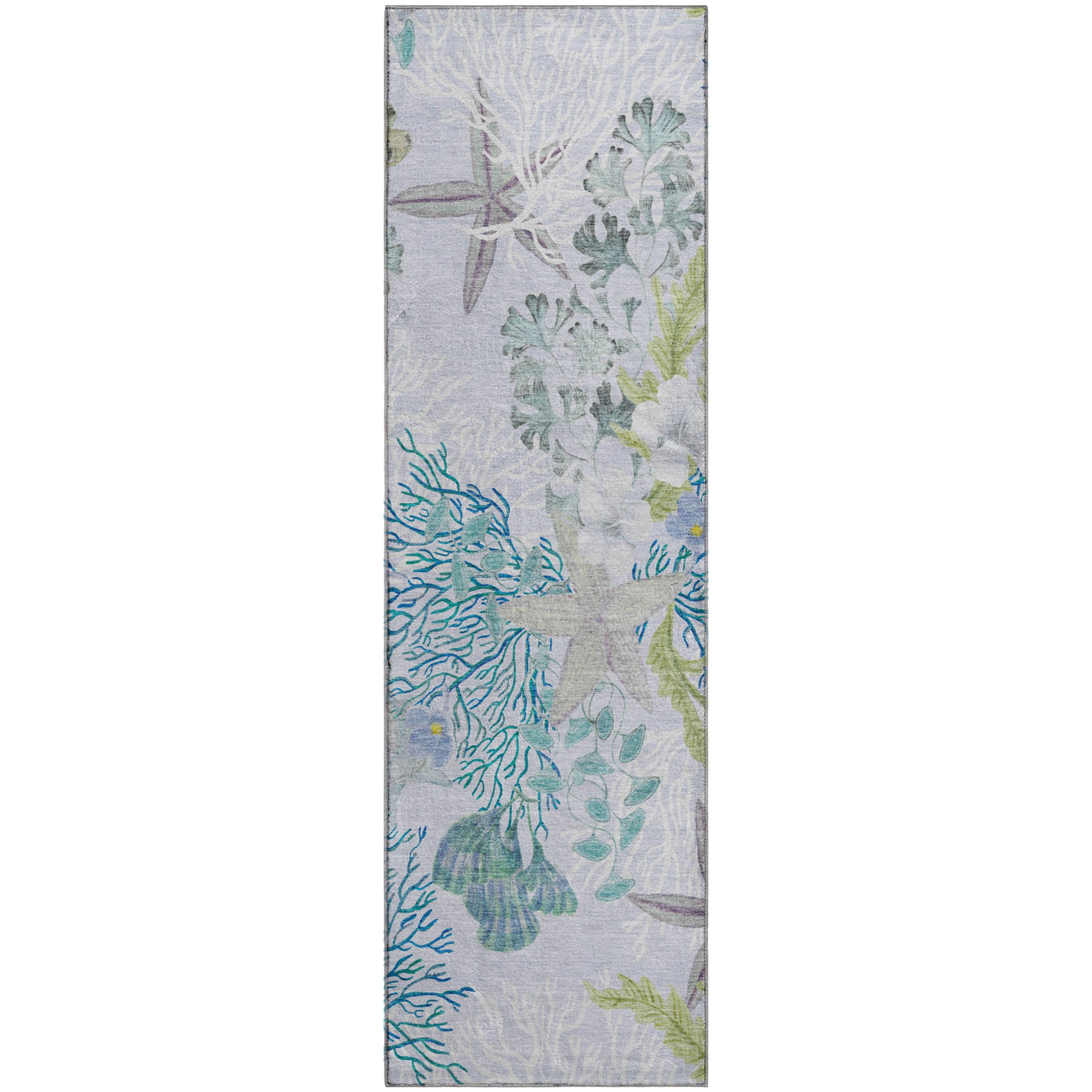 Budapest Machine Washable Coastal Aqua Gray Rug 2'3" x 7'6" #shape_Runner