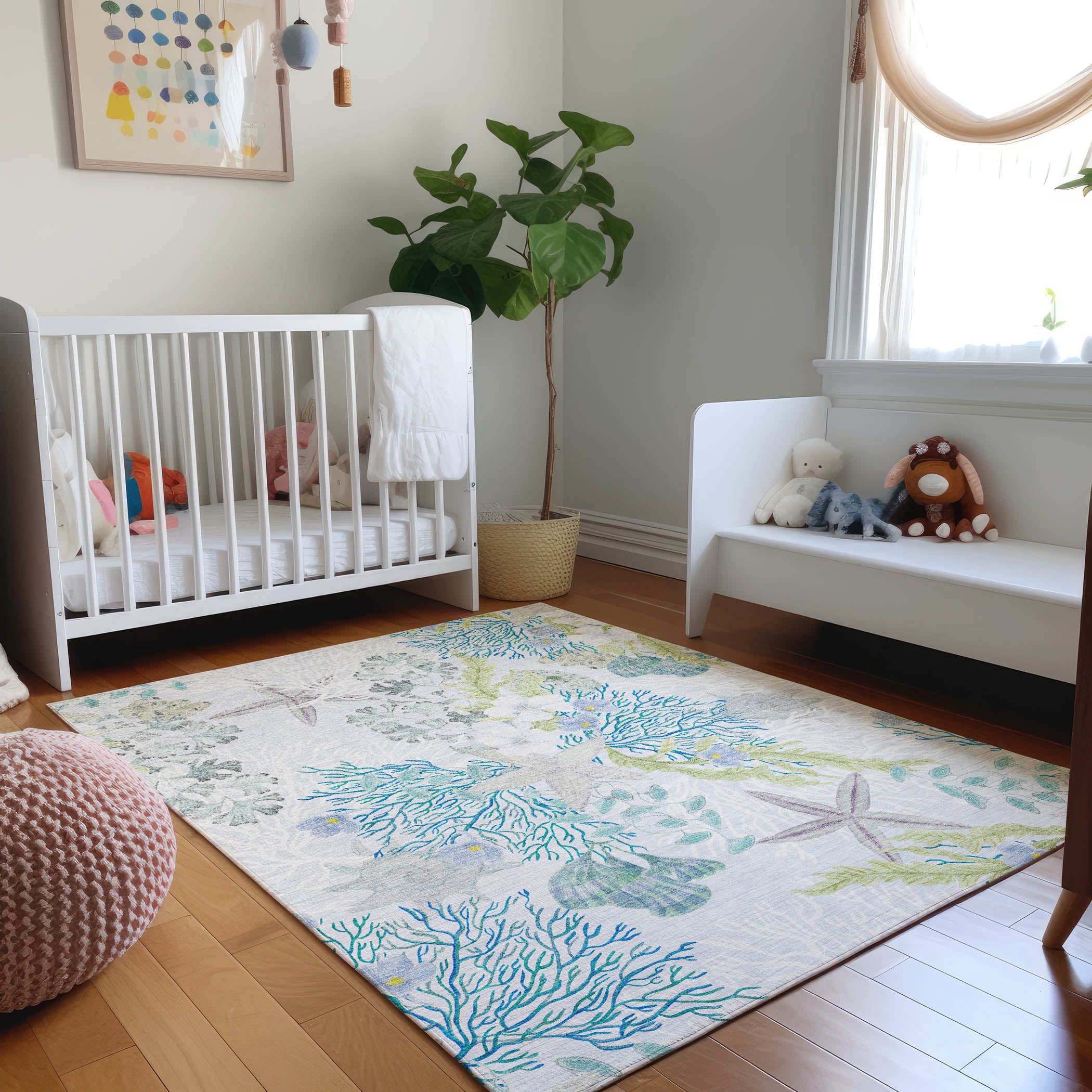 Budapest Machine Washable Coastal Aqua Gray Rug 2'6" x 3'10" #shape_Rectangle