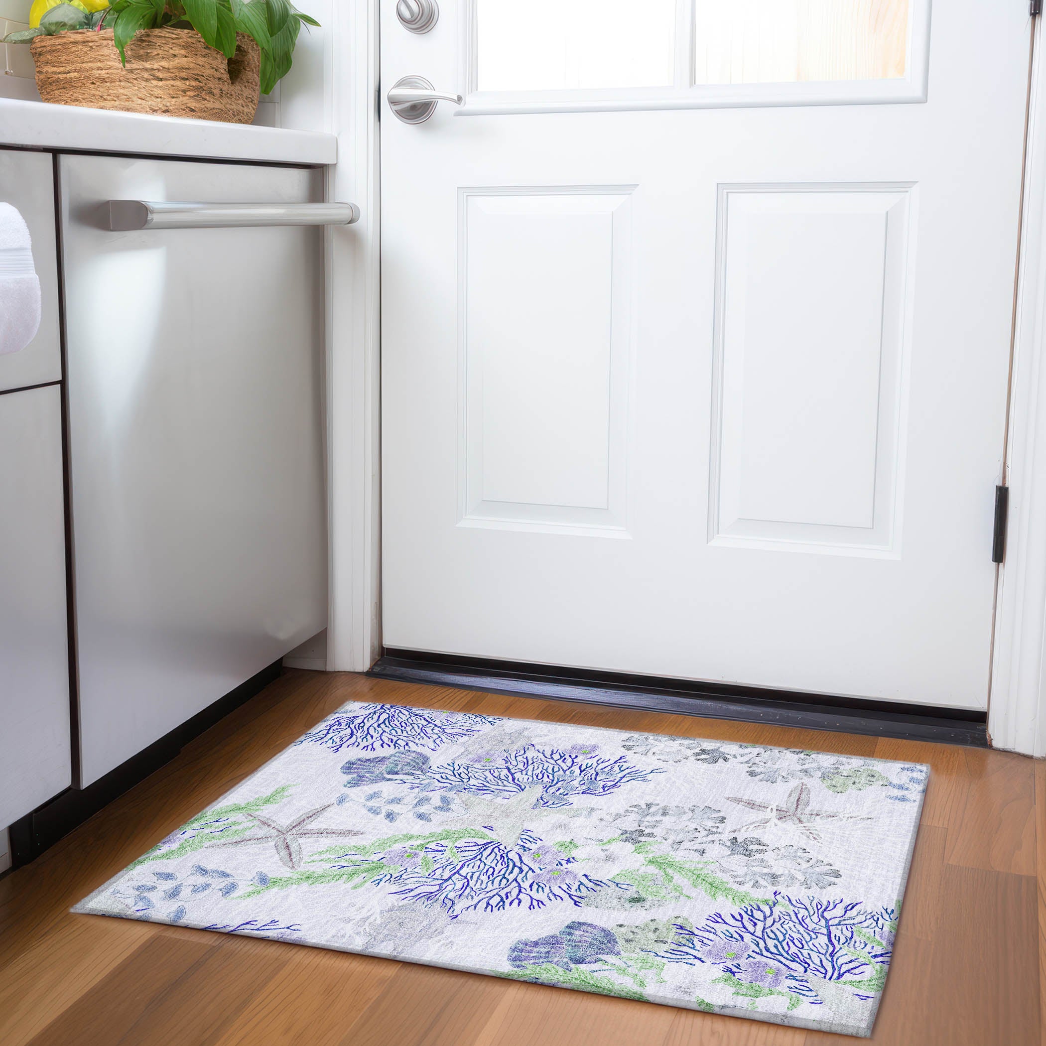 Budapest Machine Washable Coastal Blue Purple Rug 1'8" x 2'6" #shape_Rectangle