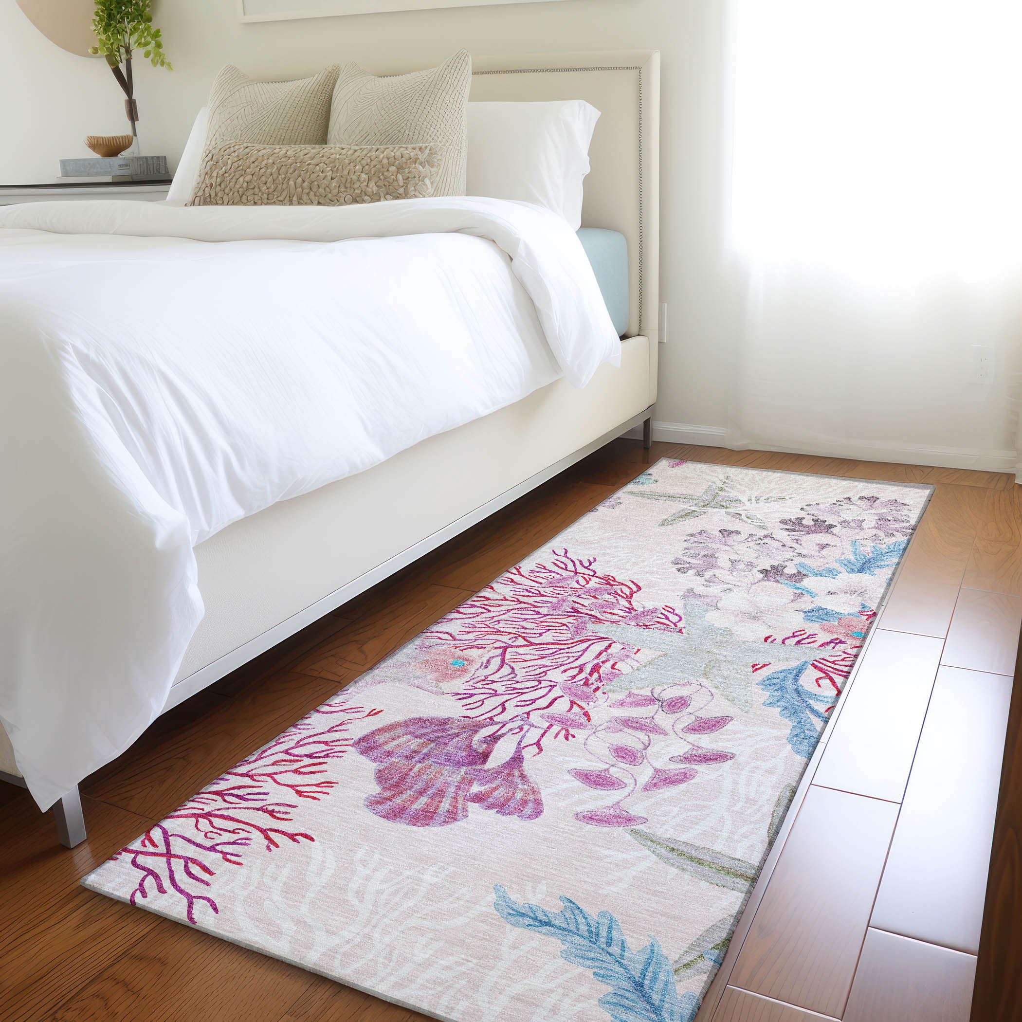 Budapest Machine Washable Coastal Raspberry Pink Rug 2'3" x 7'6" #shape_Runner