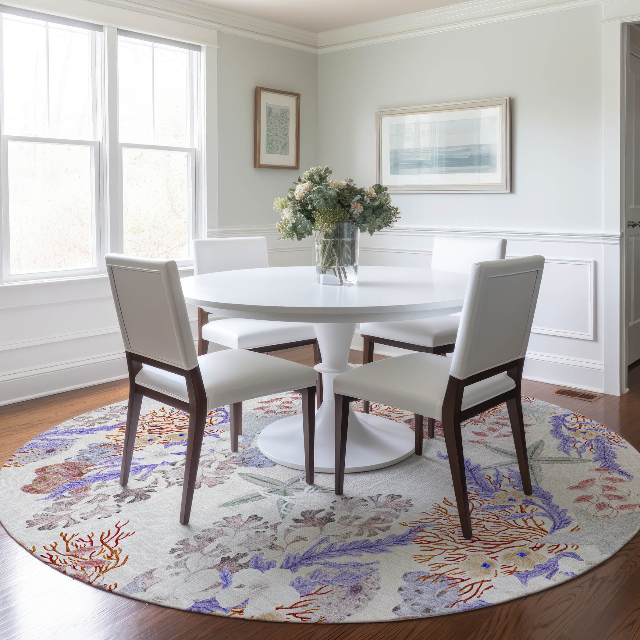 Budapest Machine Washable Coastal Spice Ivory Rug 8' x 8' #shape_Round