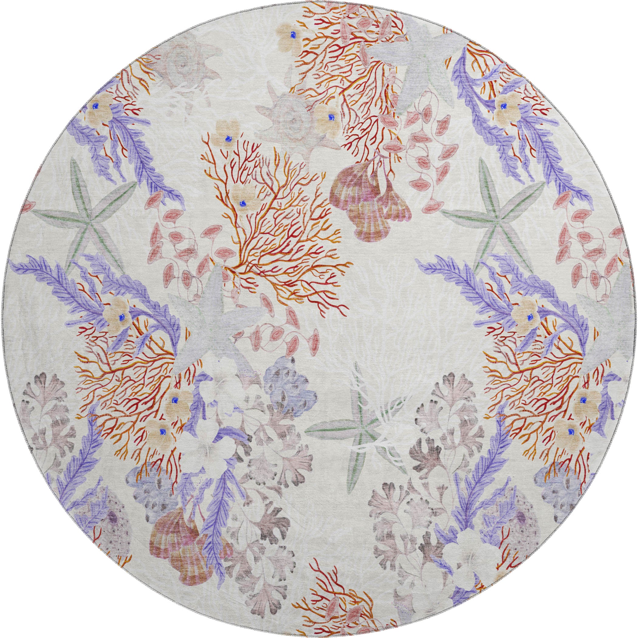 Budapest Machine Washable Coastal Spice Ivory Rug 8' x 8' #shape_Round