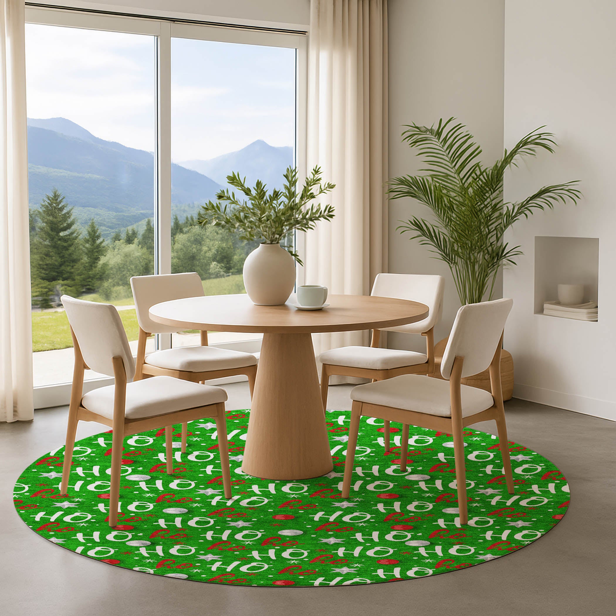 Hoi An Machine Washable Transitional Green Rug 8' x 8' #shape_Round