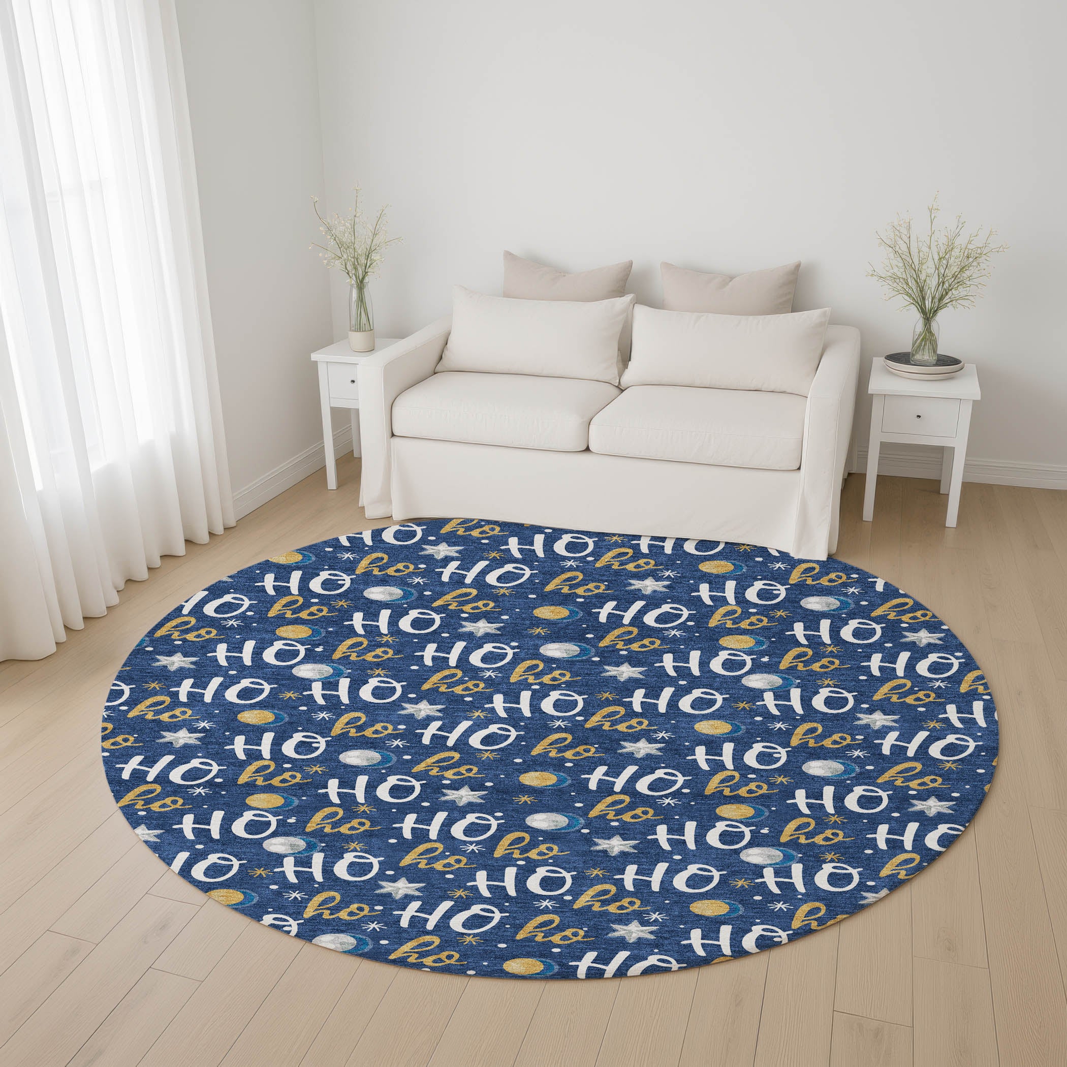 Hoi An Machine Washable Transitional Navy Blue Rug 8' x 8' #shape_Round