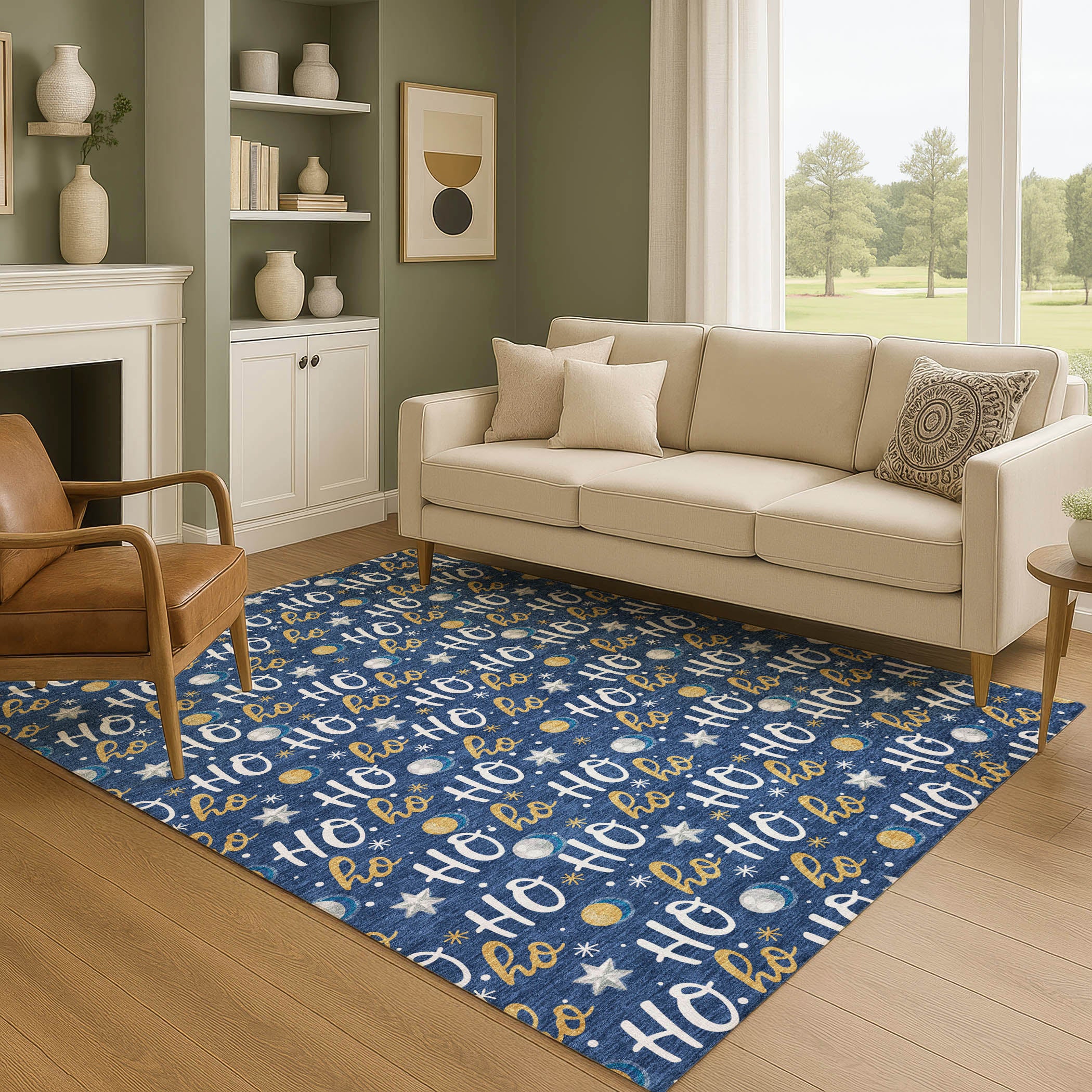 Hoi An Machine Washable Transitional Navy Blue Rug 2'6" x 3'10" #shape_Rectangle
