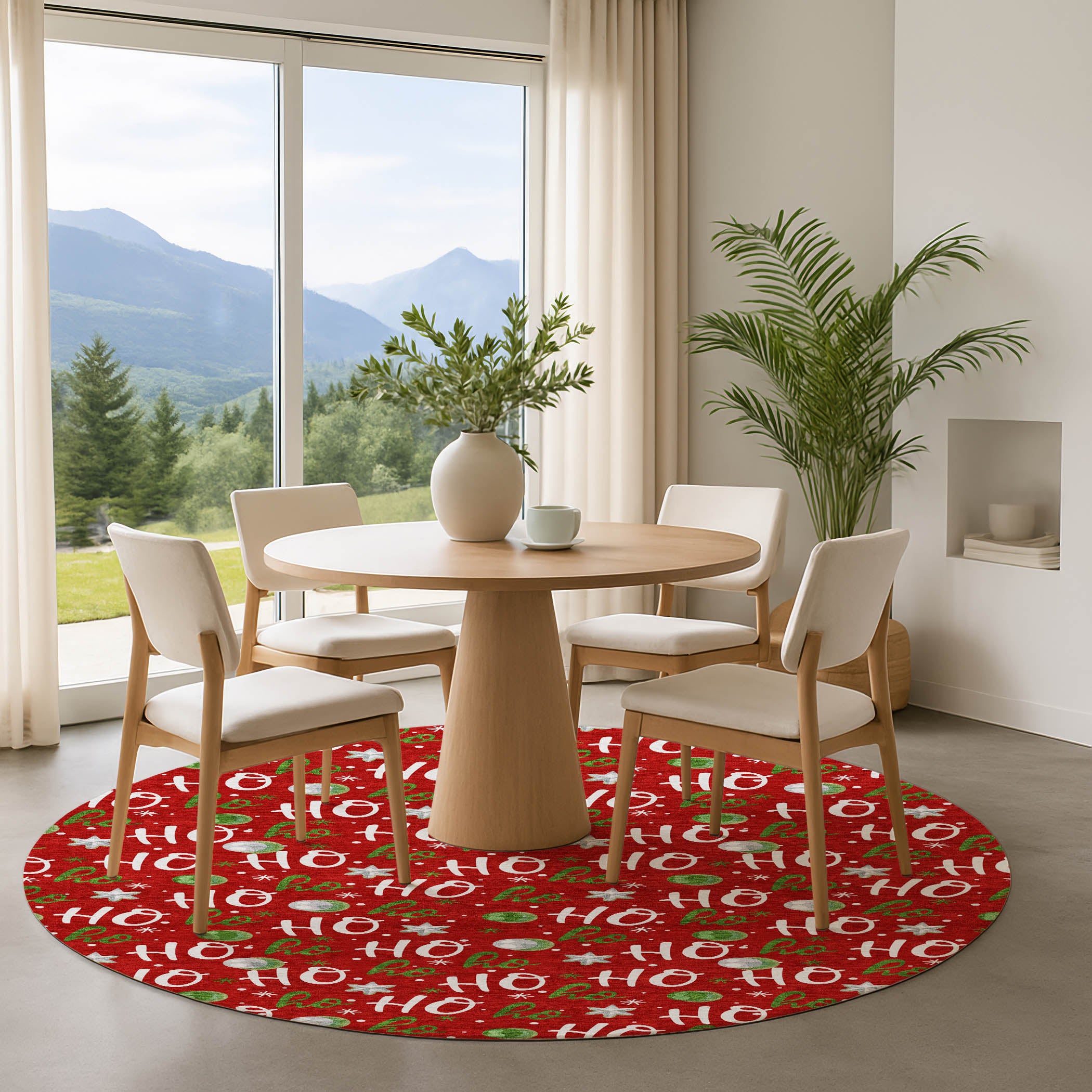 Hoi An Machine Washable Transitional Red Rug 8' x 8' #shape_Round