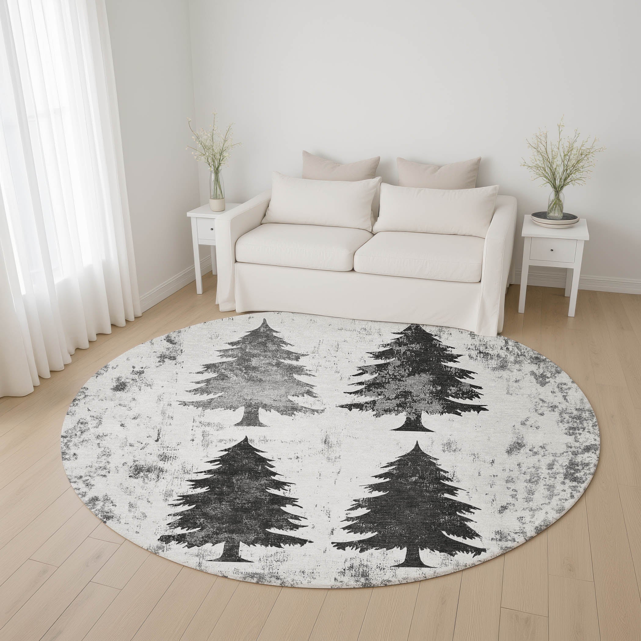 Seville Machine Washable Transitional Gray Rug 8' x 8' #shape_Round