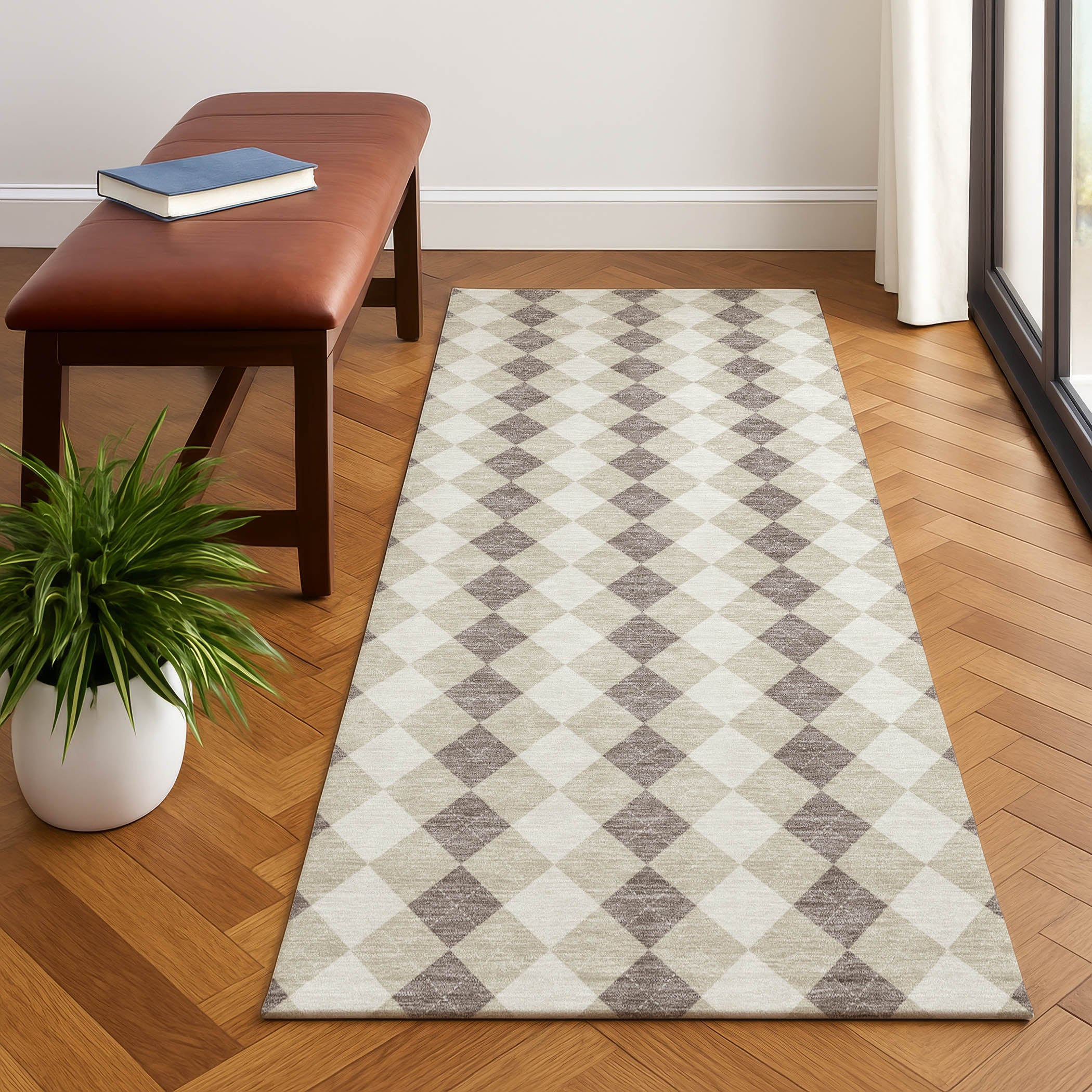 Sintra Machine Washable Transitional Beige Brown Rug 2'3" x 7'6" #shape_Runner