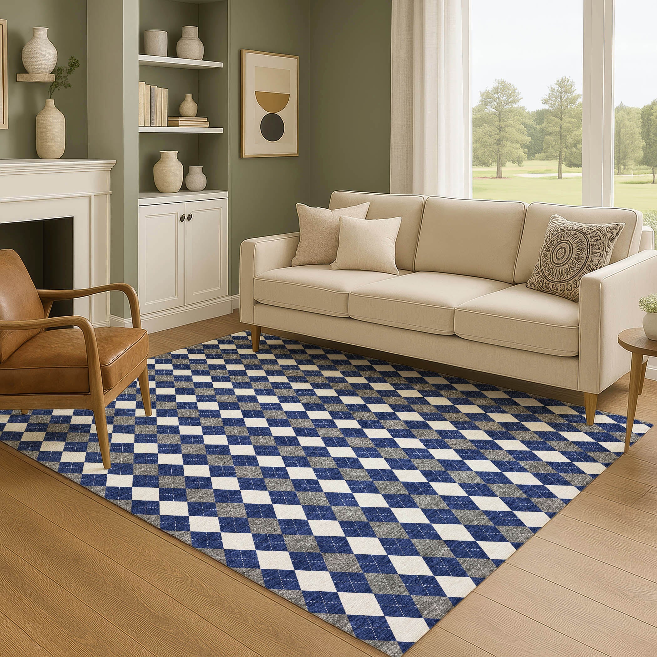 Sintra Machine Washable Transitional Navy Blue Rug 2'6" x 3'10" #shape_Rectangle