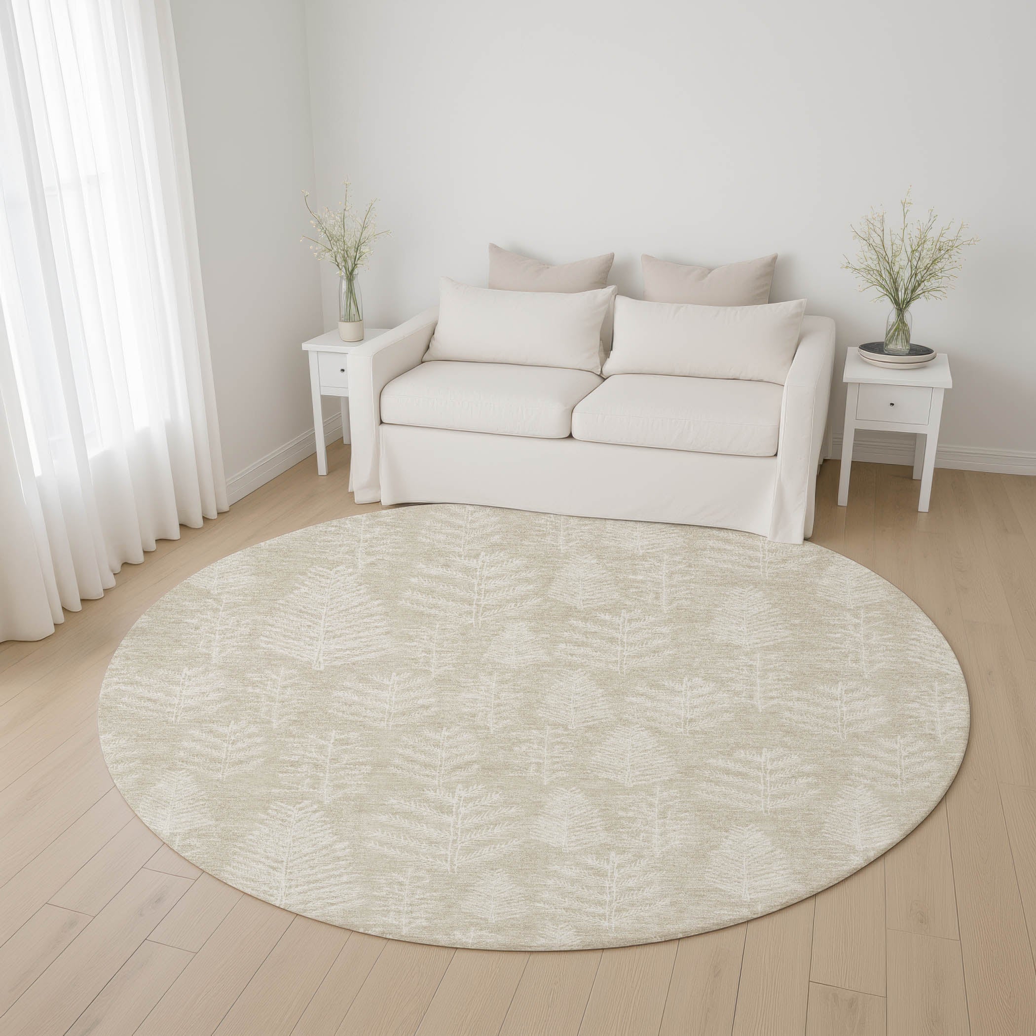 Lima Machine Washable Transitional Beige Brown Rug 8' x 8' #shape_Round