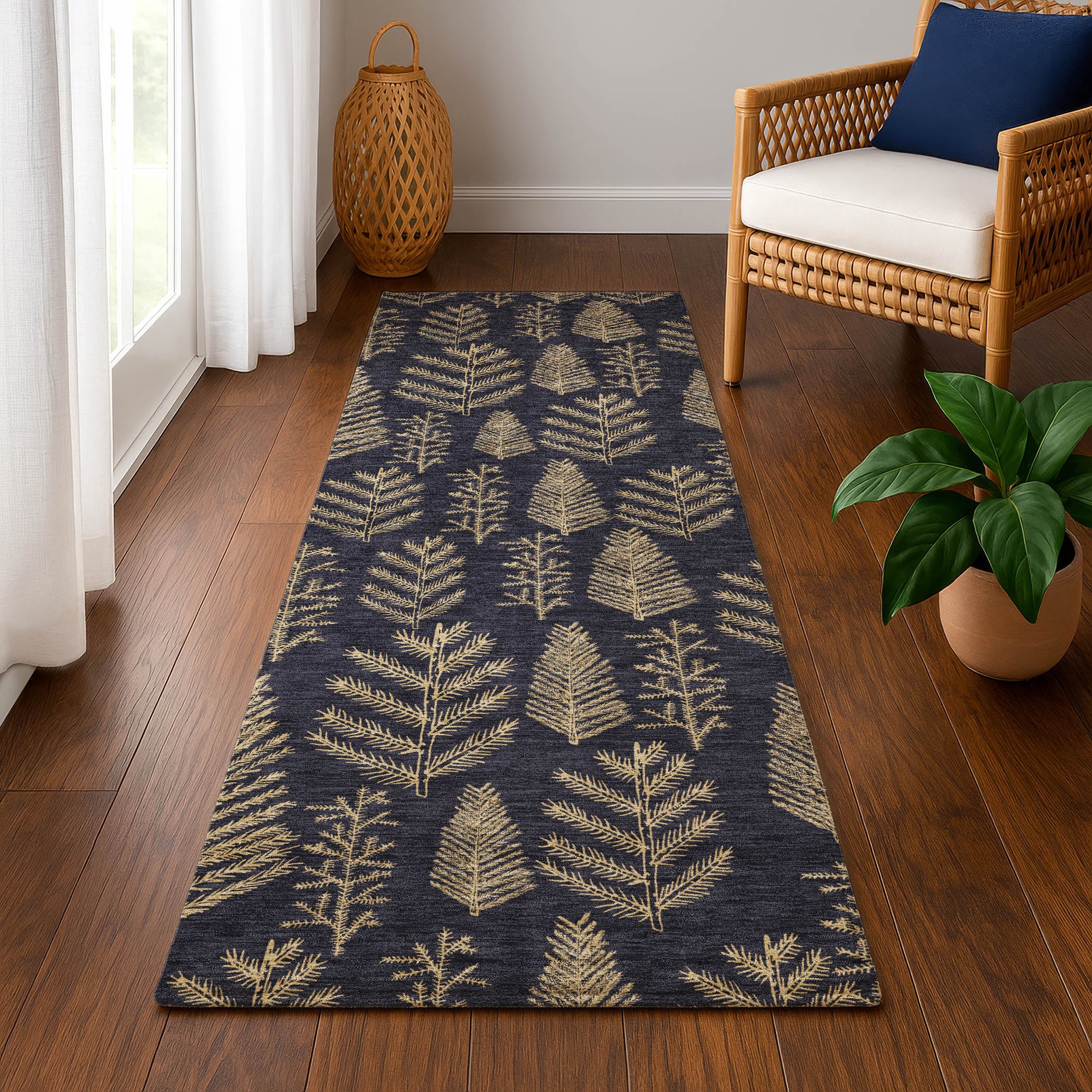 Lima Machine Washable Transitional Black Rug 2'3" x 7'6" #shape_Runner