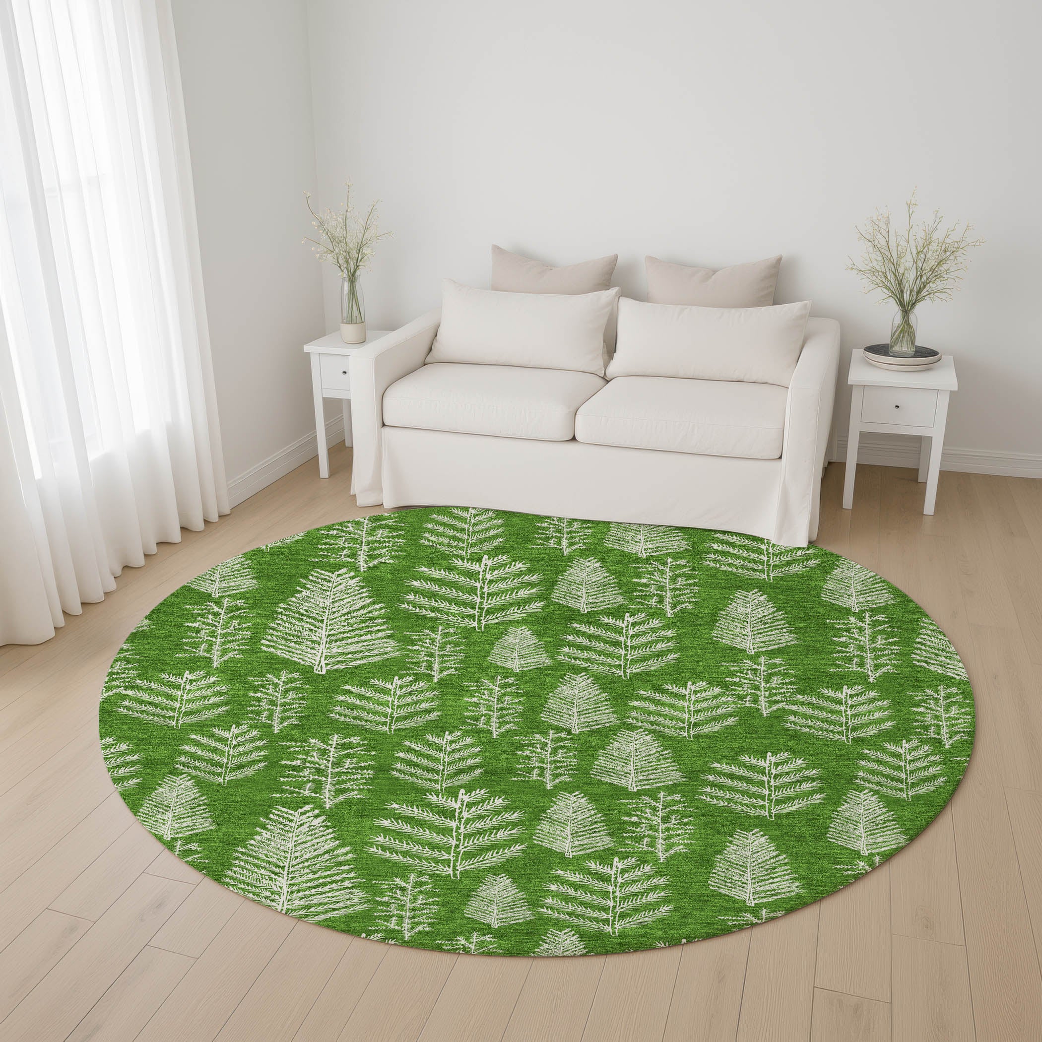 Lima Machine Washable Transitional Green Rug 8' x 8' #shape_Round