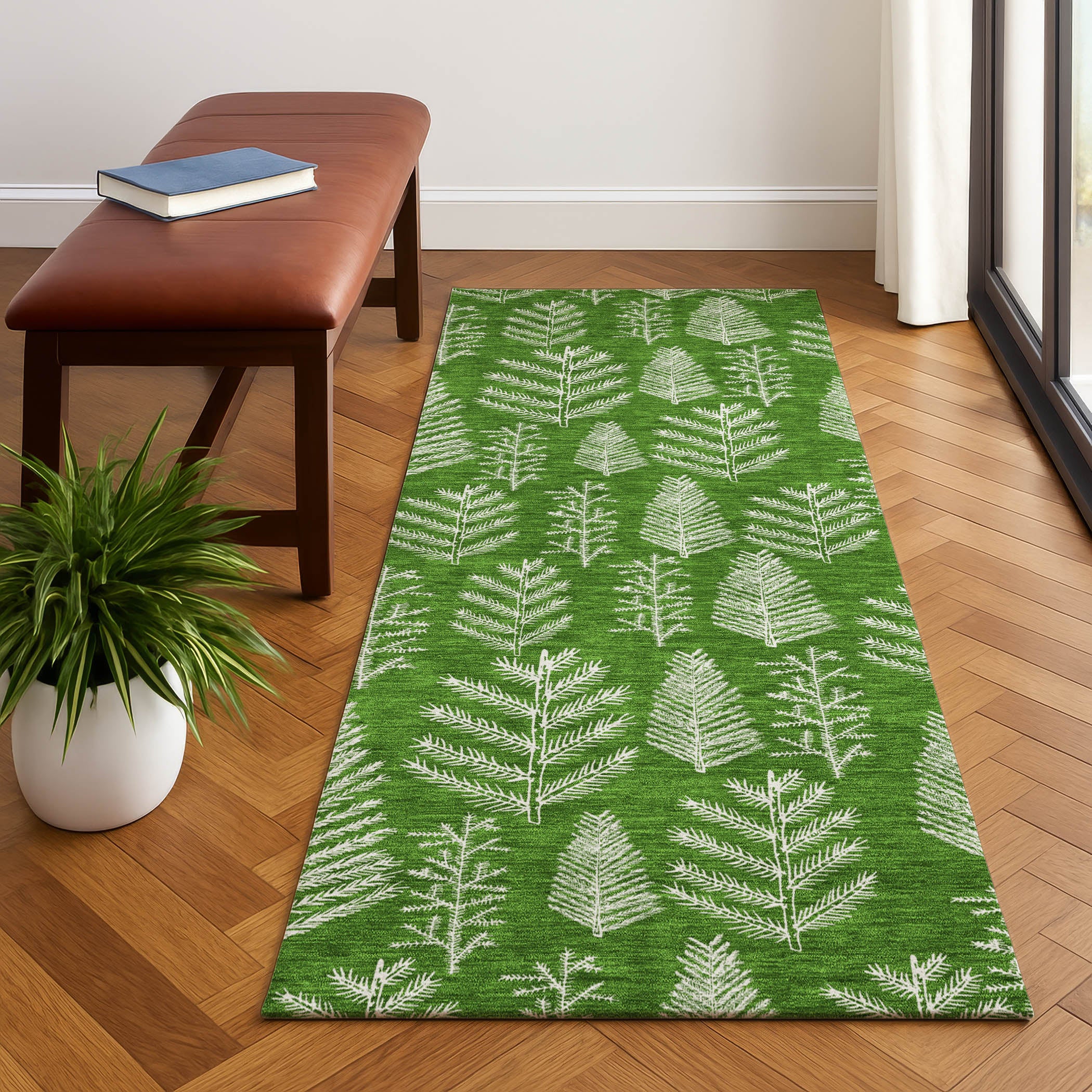 Lima Machine Washable Transitional Green Rug 2'3" x 7'6" #shape_Runner