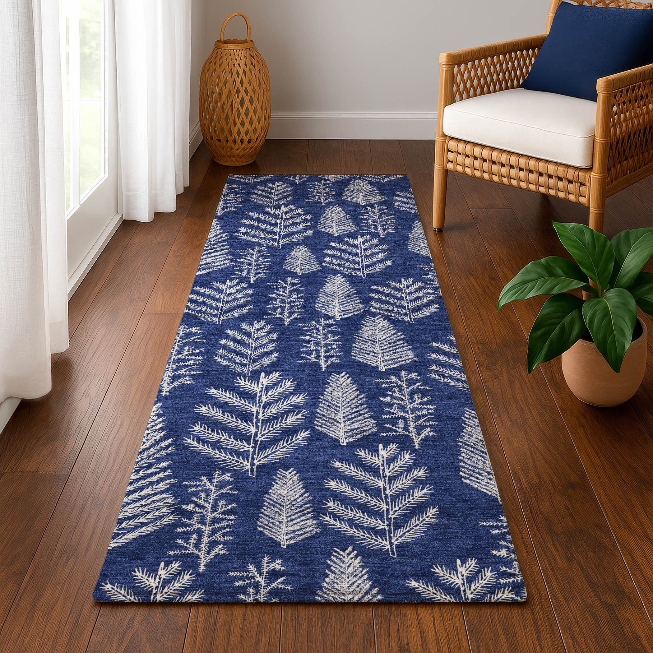 Lima Machine Washable Transitional Navy Blue Rug 2'3" x 7'6" #shape_Runner