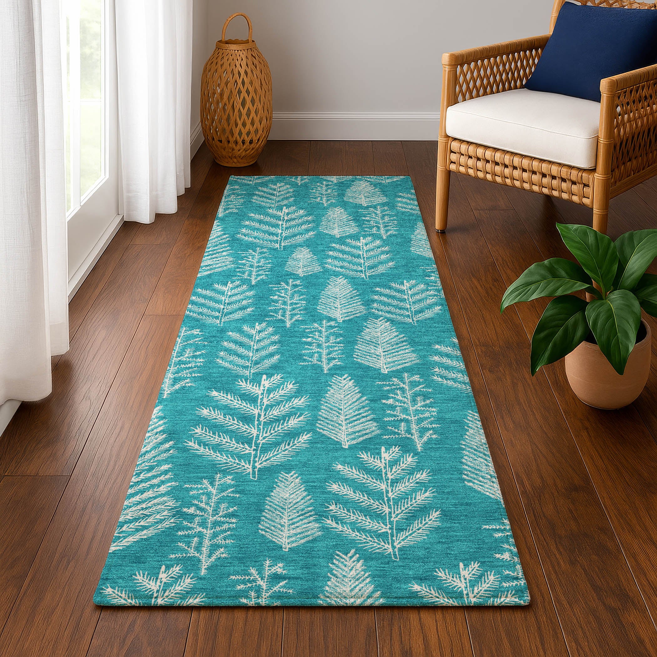 Lima Machine Washable Transitional Teal Rug 2'3" x 7'6" #shape_Runner