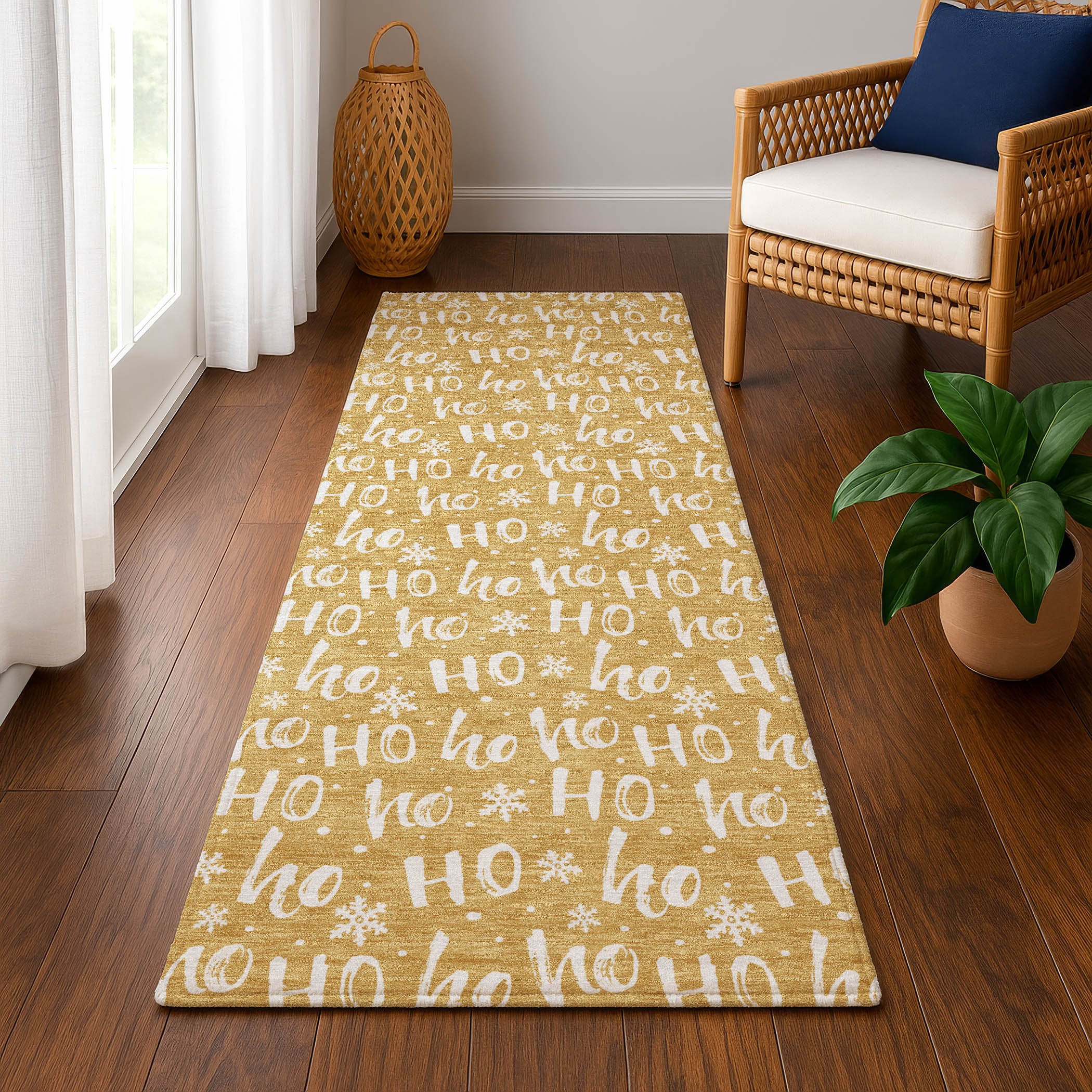 Queenstown Machine Washable Transitional Gold Rug 2'3" x 7'6" #shape_Runner