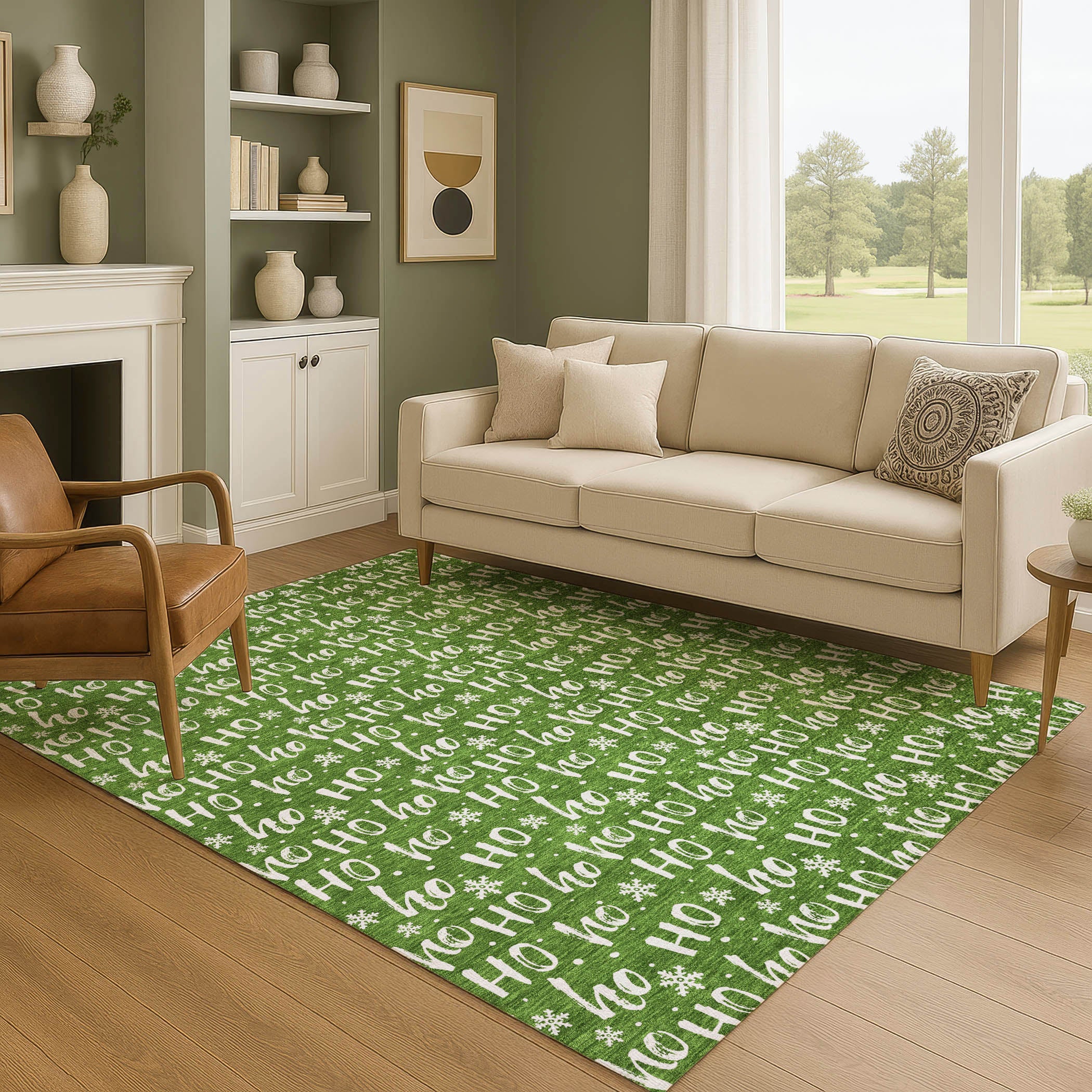 Queenstown Machine Washable Transitional Green Rug 2'6" x 3'10" #shape_Rectangle