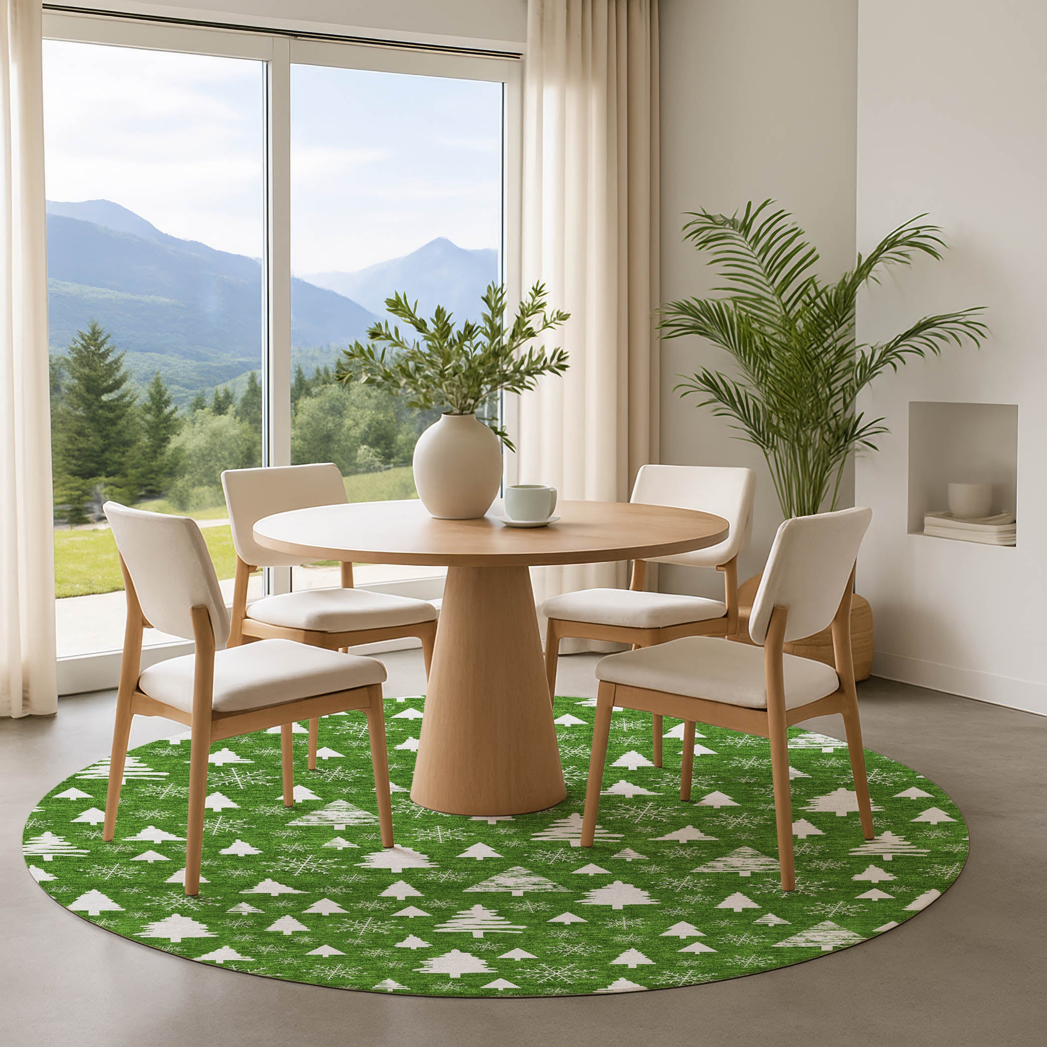 Baku Machine Washable Transitional Emerald Green Rug 8' x 8' #shape_Round