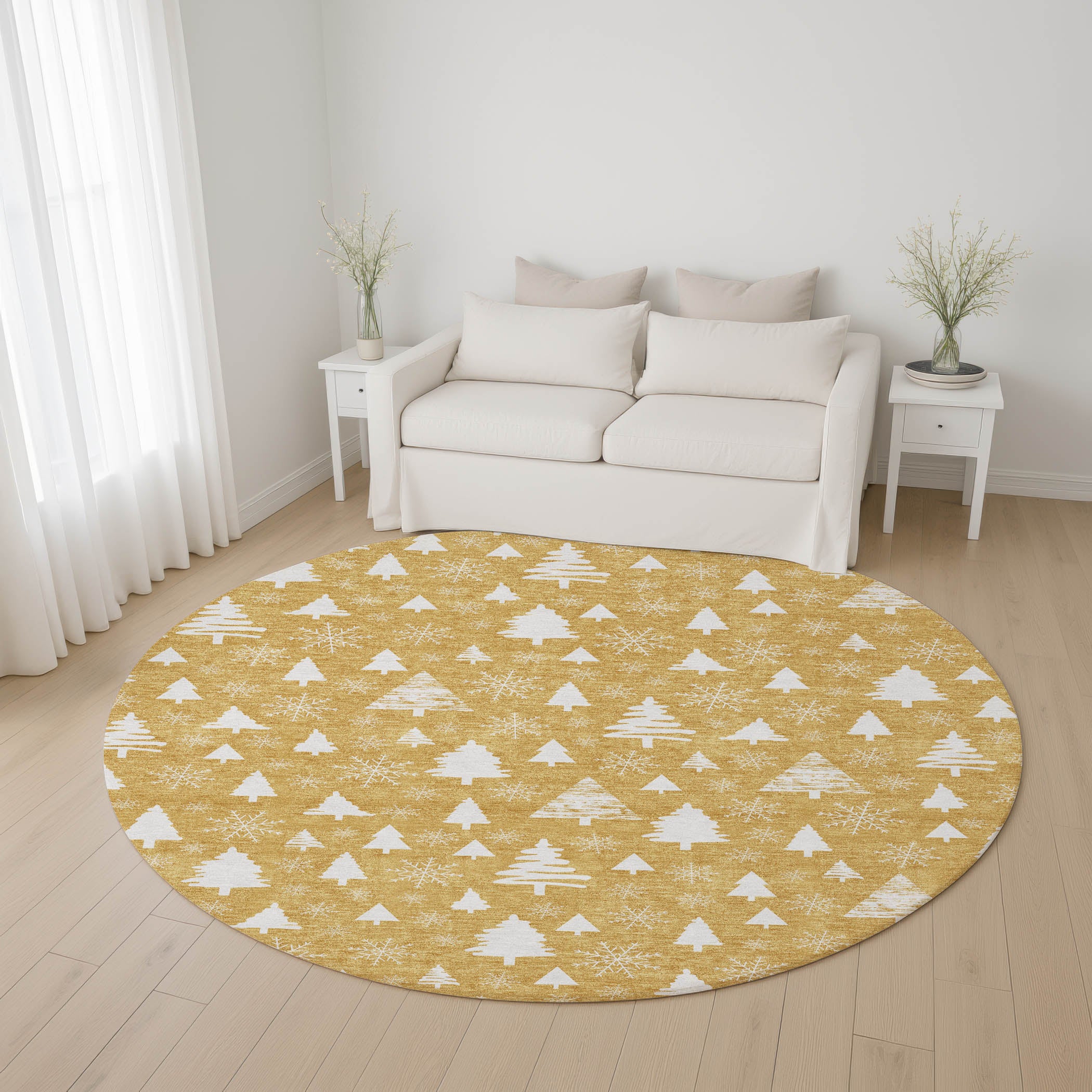 Baku Machine Washable Transitional Gold Rug 8' x 8' #shape_Round