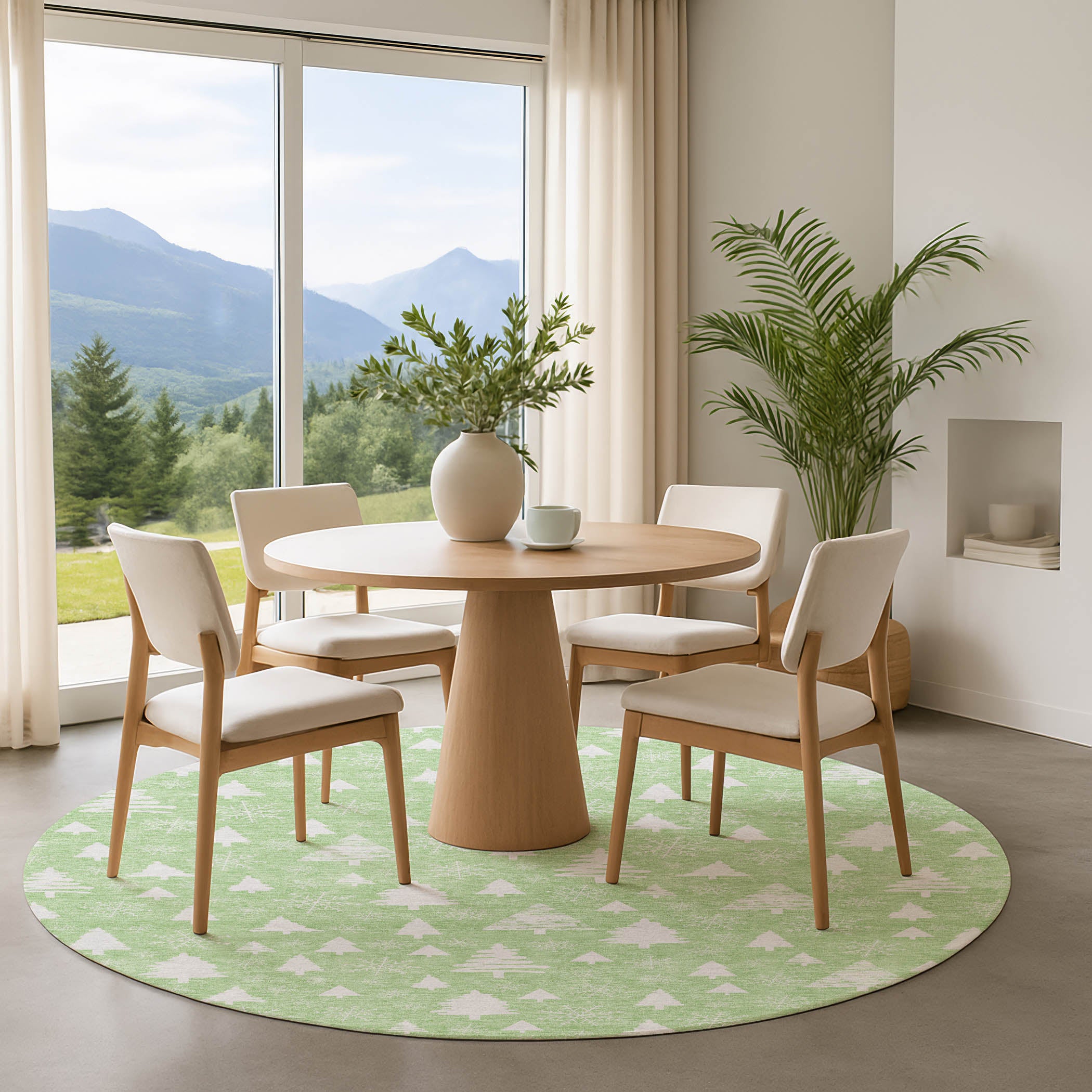 Baku Machine Washable Transitional Mint Green Rug 8' x 8' #shape_Round