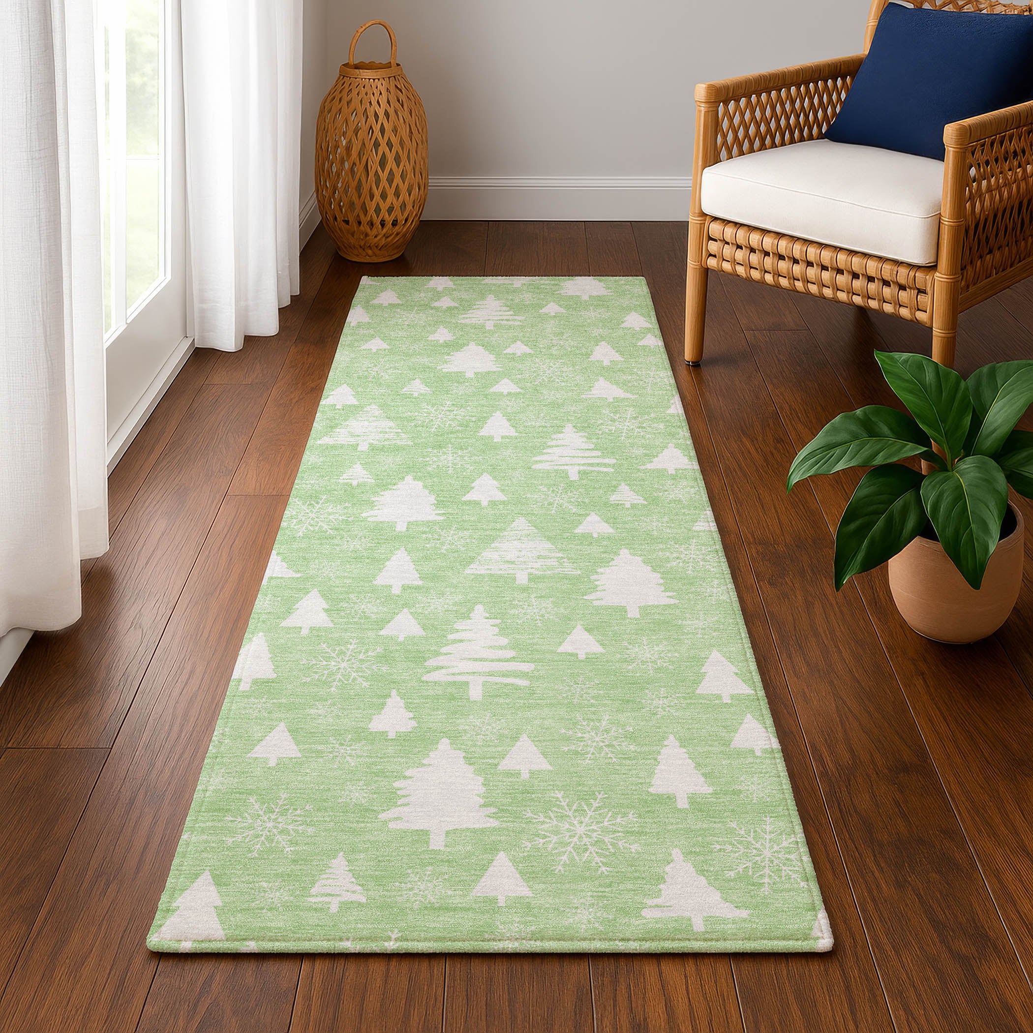 Baku Machine Washable Transitional Mint Green Rug 2'3" x 7'6" #shape_Runner