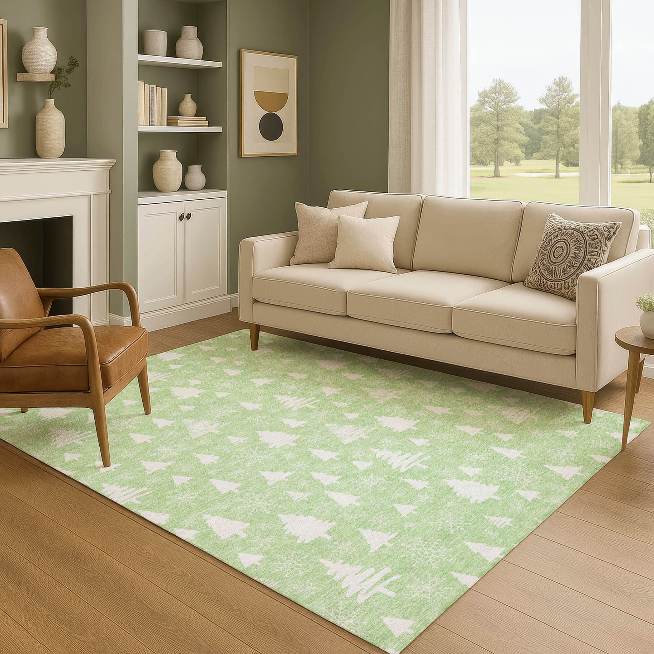 Baku Machine Washable Transitional Mint Green Rug 2'6" x 3'10" #shape_Rectangle
