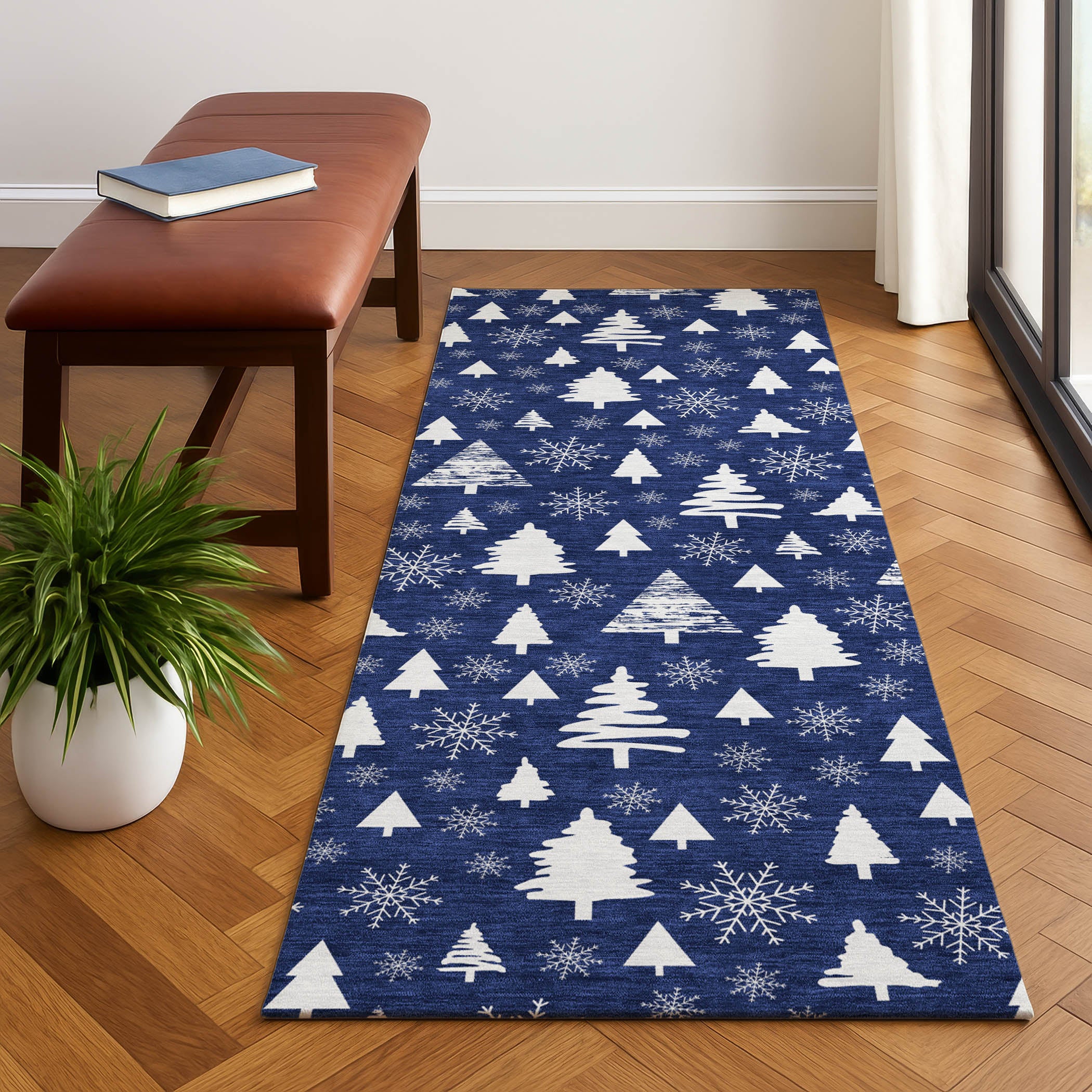 Baku Machine Washable Transitional Navy Blue Rug 2'3" x 7'6" #shape_Runner