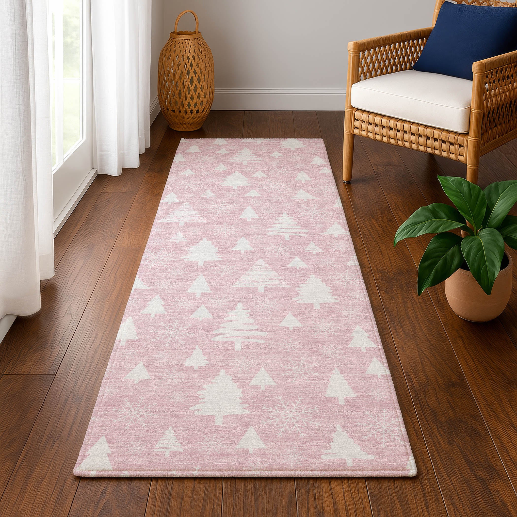 Baku Machine Washable Transitional Pink Rug 2'3" x 7'6" #shape_Runner