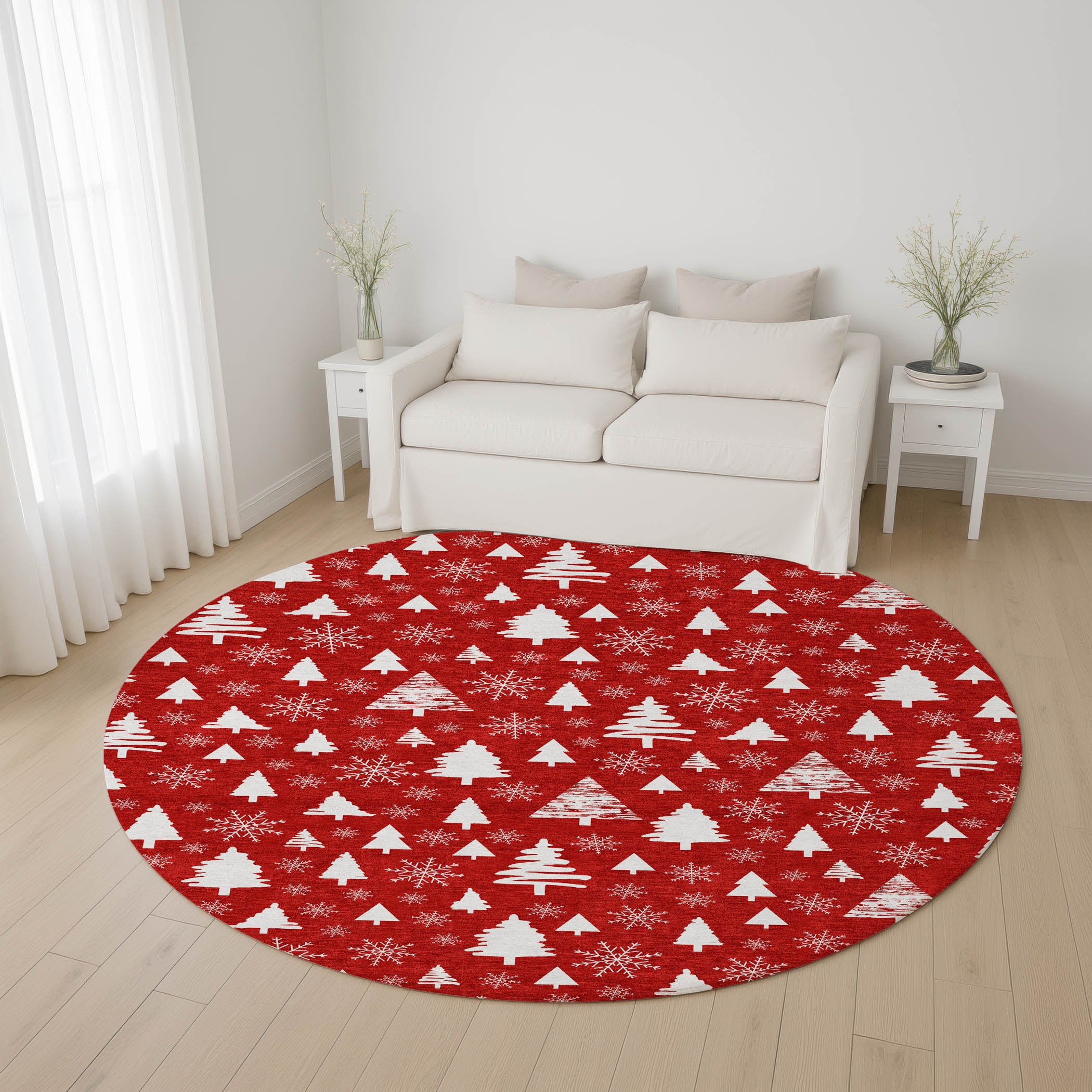 Baku Machine Washable Transitional Red Rug 8' x 8' #shape_Round