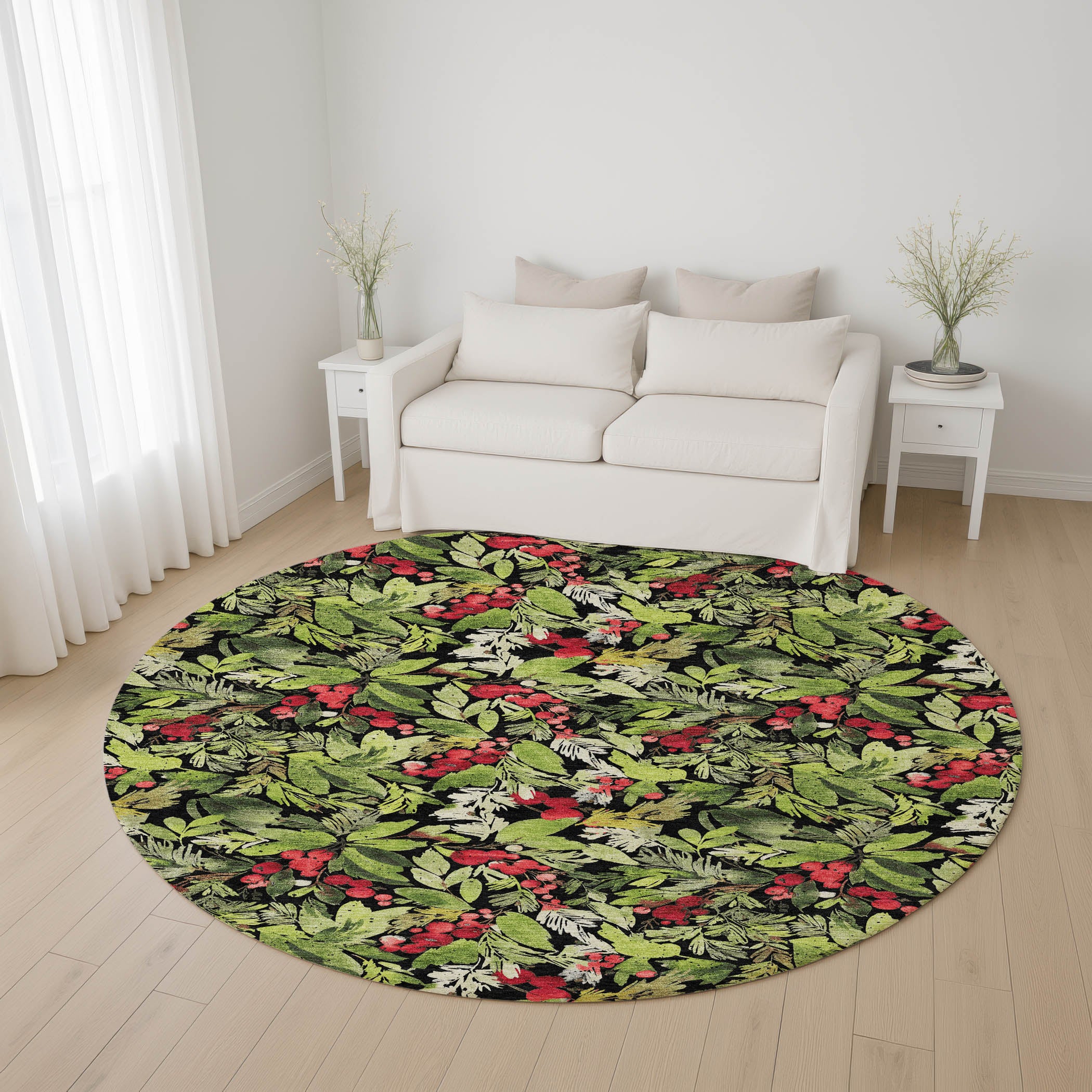 Florence Machine Washable Transitional Black Rug 8' x 8' #shape_Round