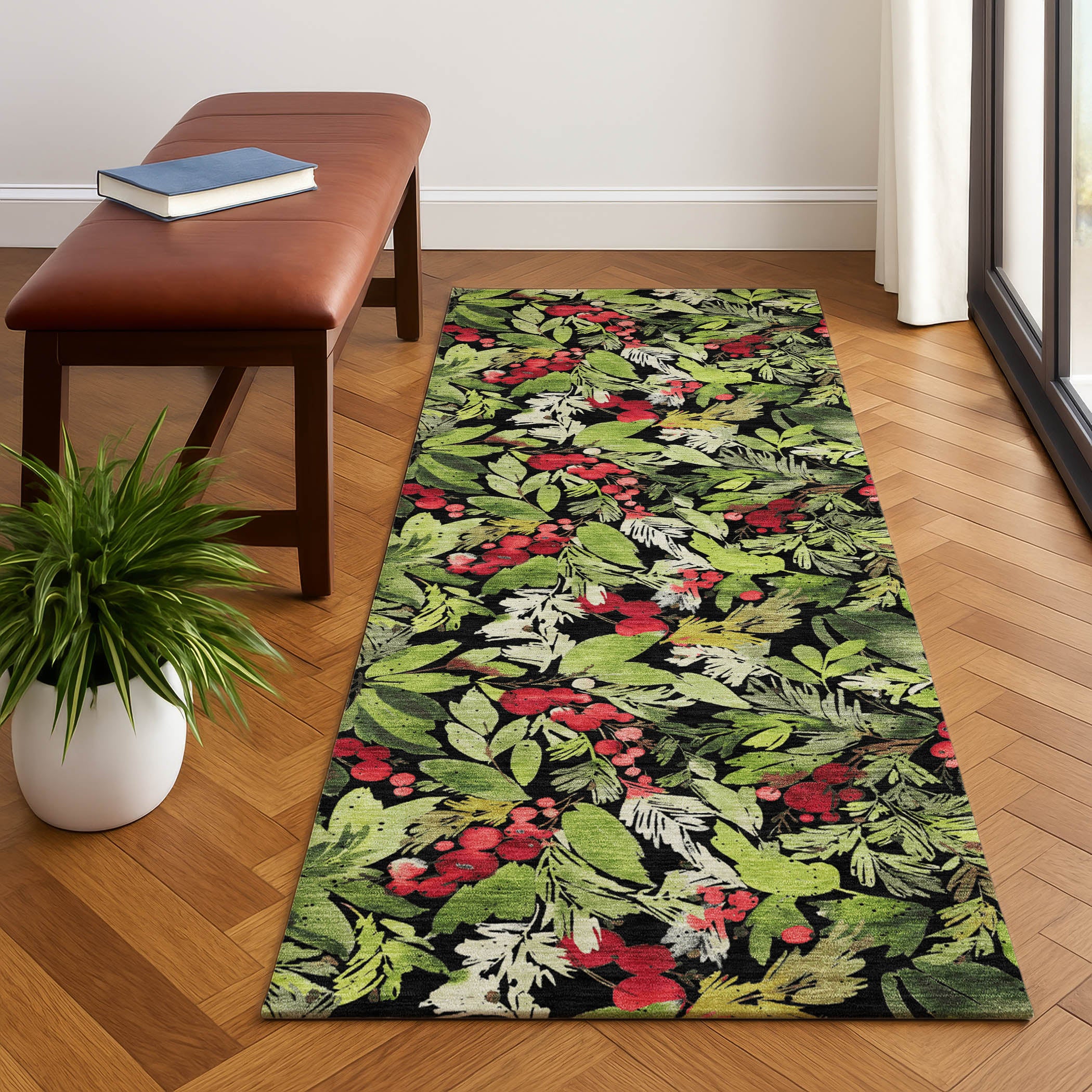 Florence Machine Washable Transitional Black Rug 2'3" x 7'6" #shape_Runner