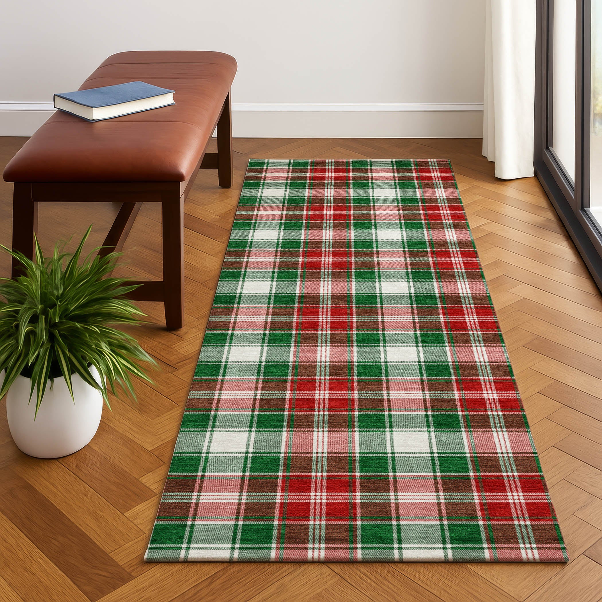 Bogota Machine Washable Transitional Emerald Green Rug 2'3" x 7'6" #shape_Runner