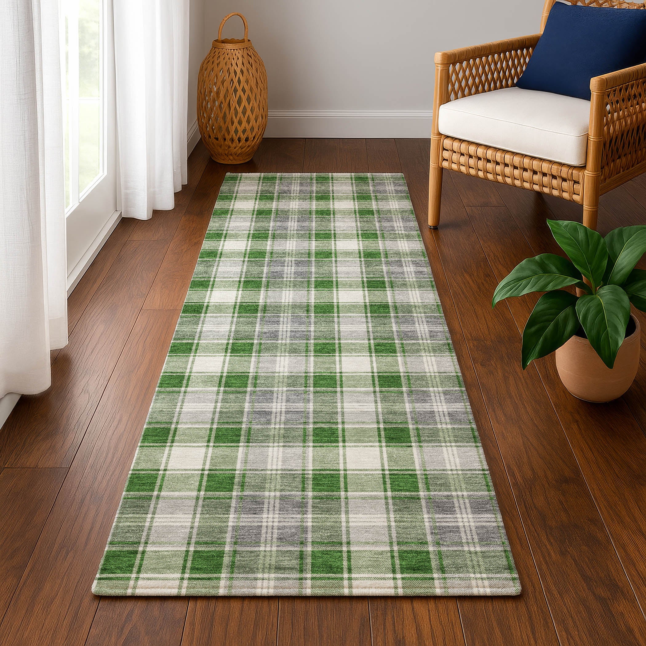 Bogota Machine Washable Transitional Green Rug 2'3" x 7'6" #shape_Runner