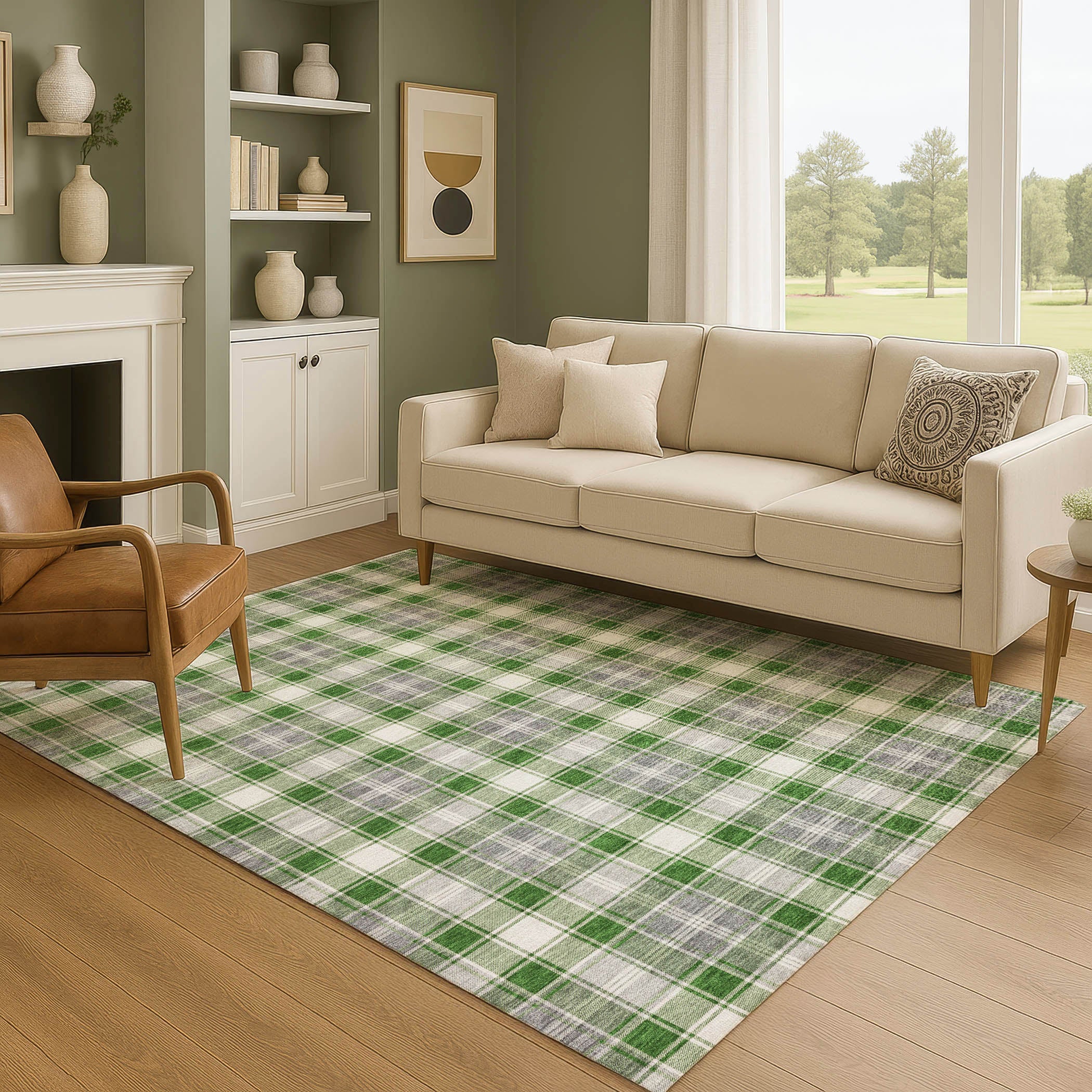Bogota Machine Washable Transitional Green Rug 2'6" x 3'10" #shape_Rectangle