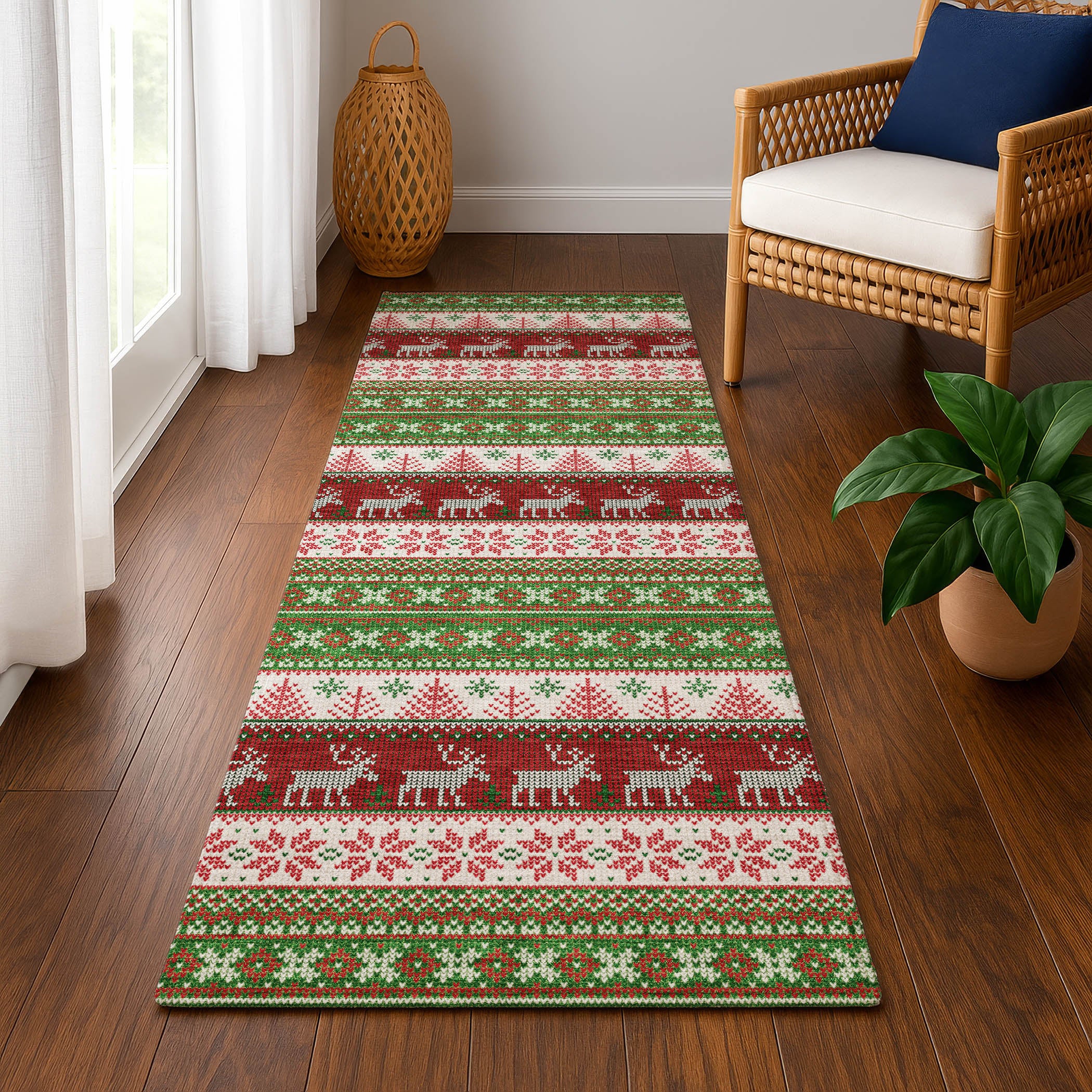 Budapest Machine Washable Transitional Green Rug 2'3" x 7'6" #shape_Runner