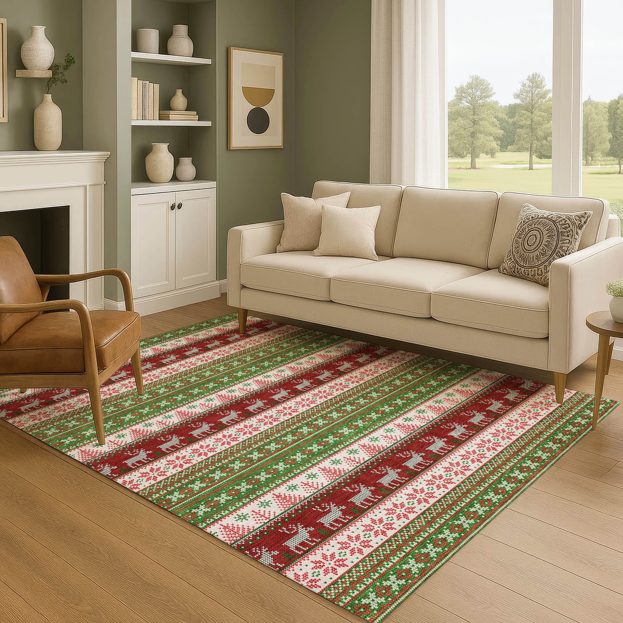 Budapest Machine Washable Transitional Green Rug 2'6" x 3'10" #shape_Rectangle
