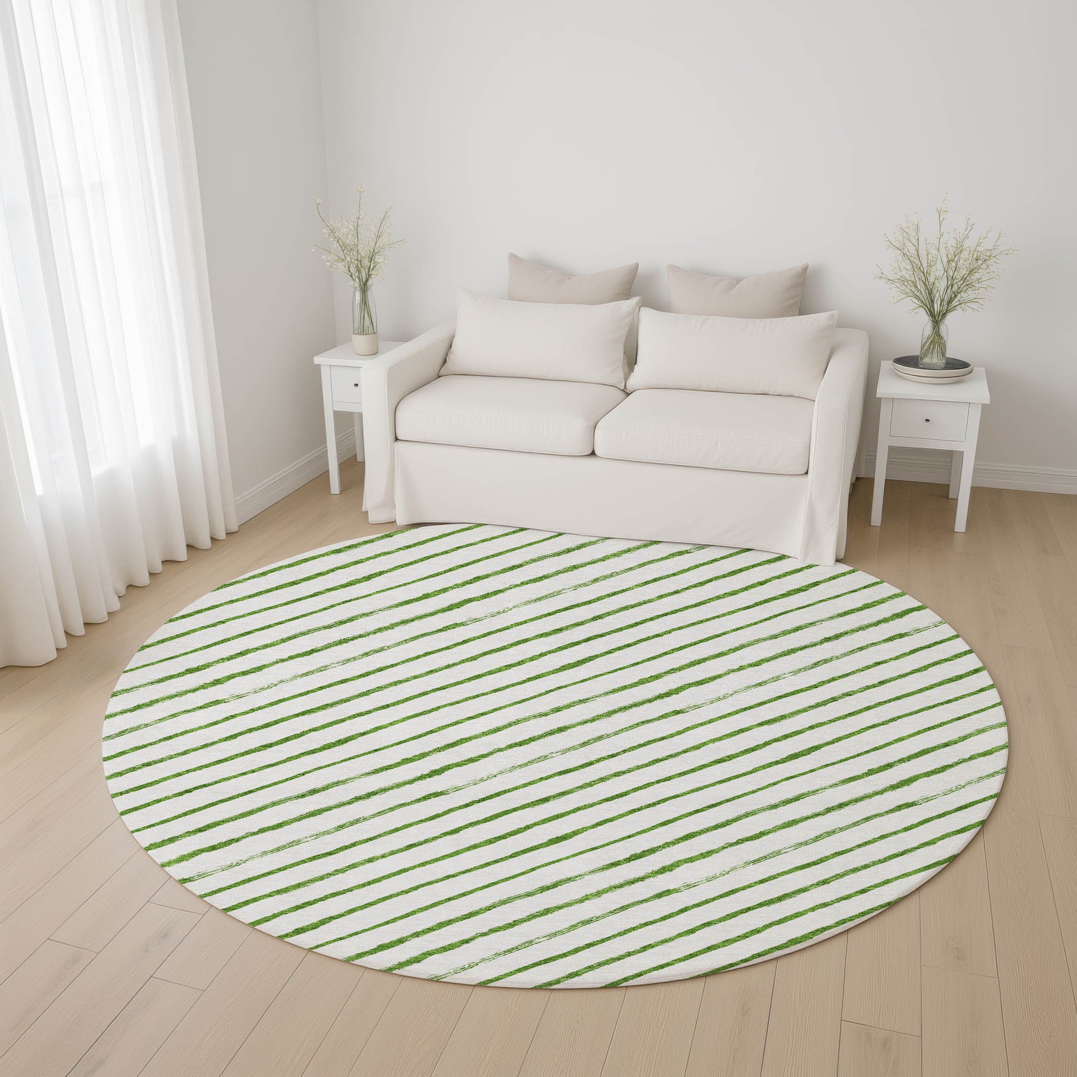 Reykjavik Machine Washable Transitional Green Rug 8' x 8' #shape_Round